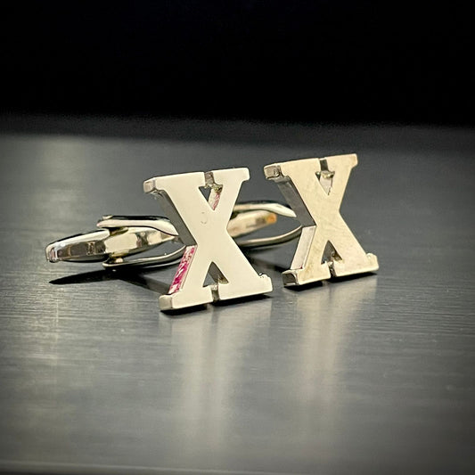 X Letter Alphabet Silver Cufflink