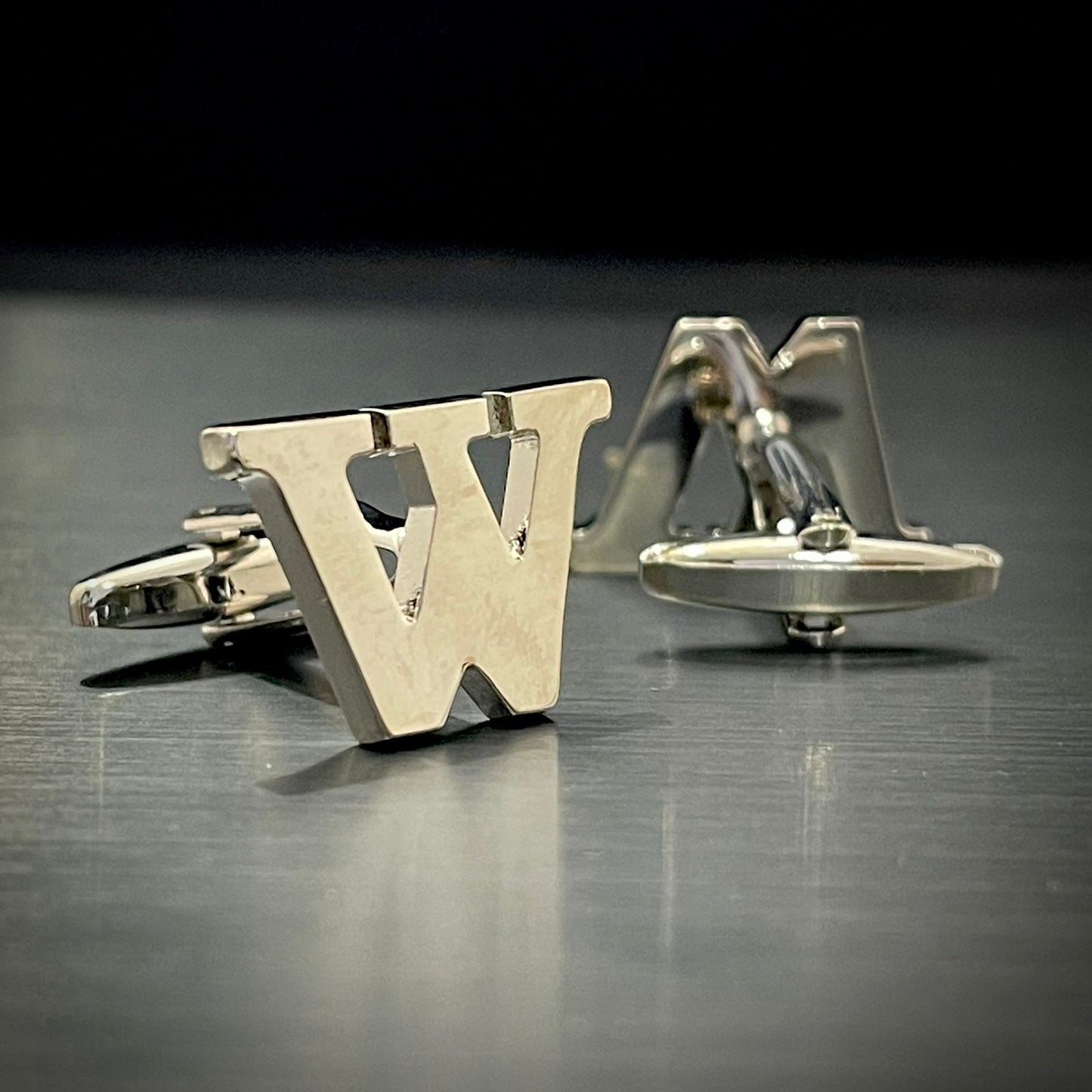 W Letter Alphabet Silver Cufflink