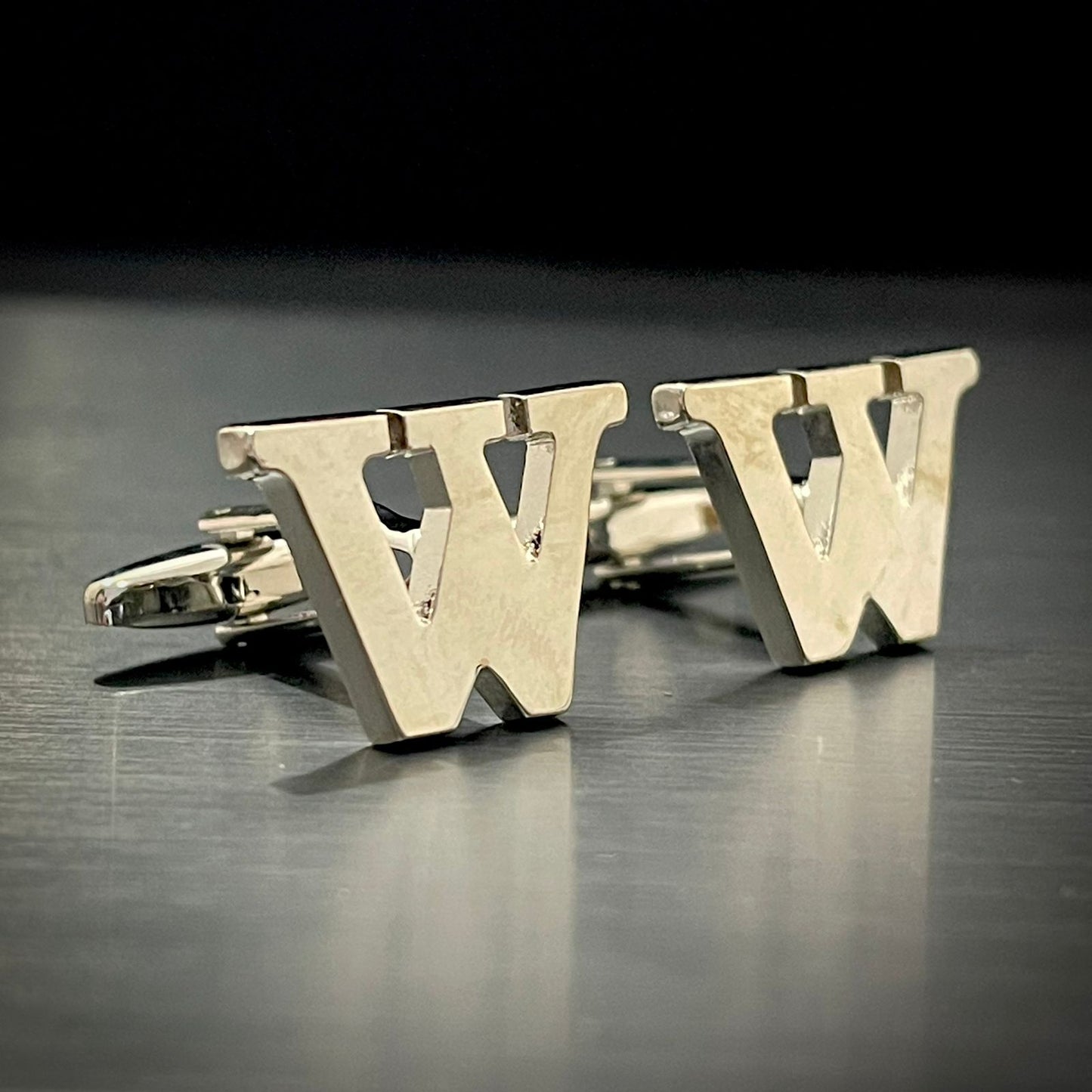 W Letter Alphabet Silver Cufflink