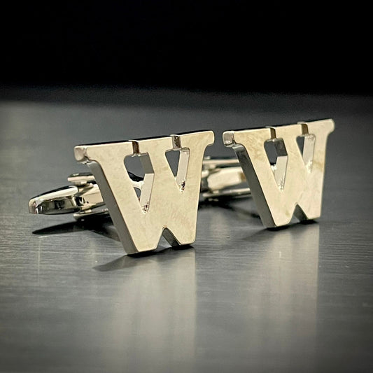 W Letter Alphabet Silver Cufflink