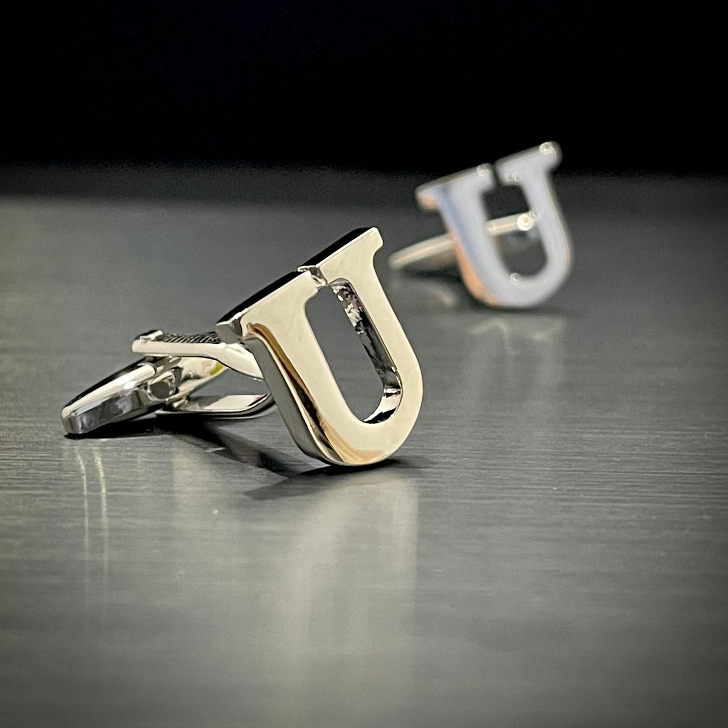 U Letter Alphabet Silver Cufflink