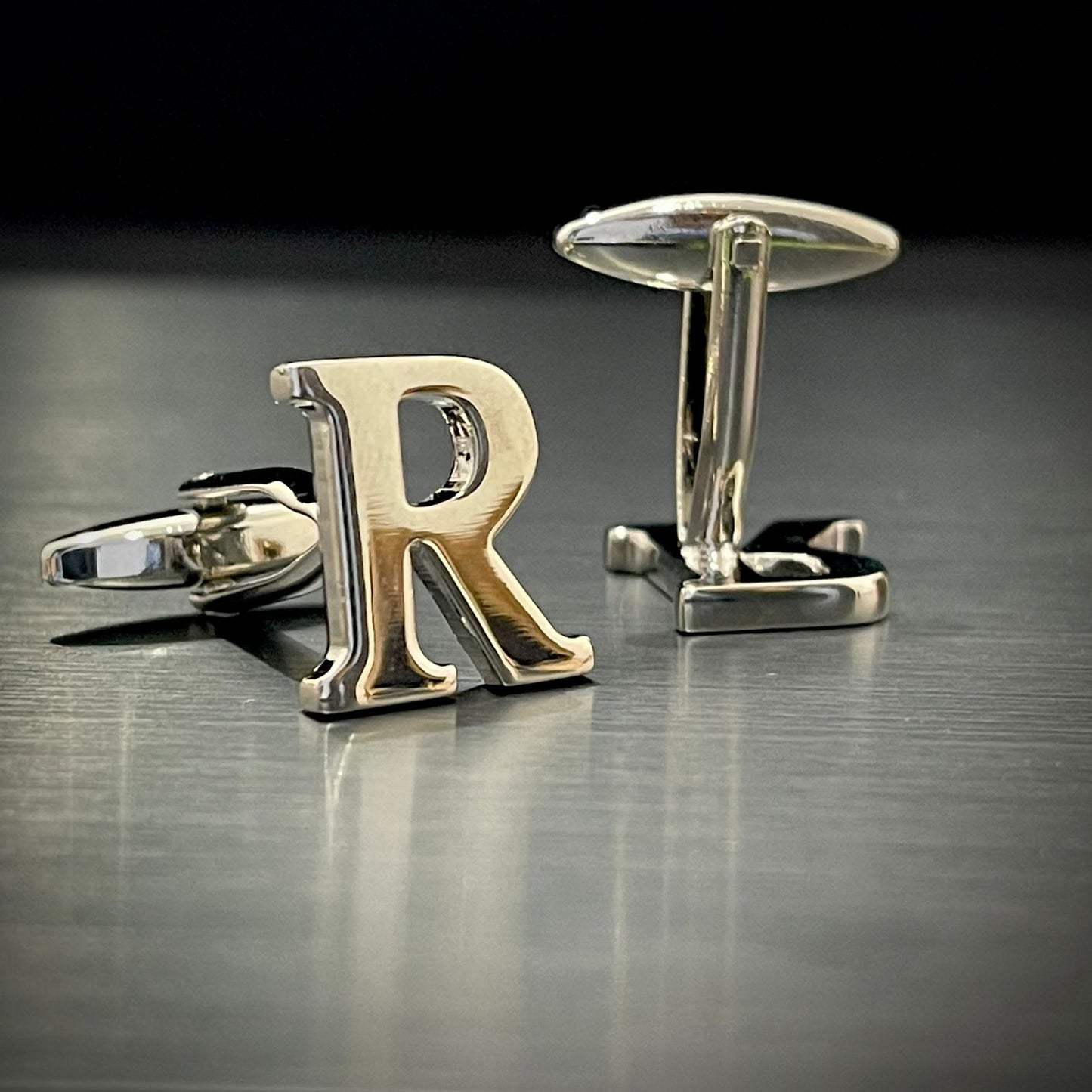 R Letter Alphabet Silver Cufflink