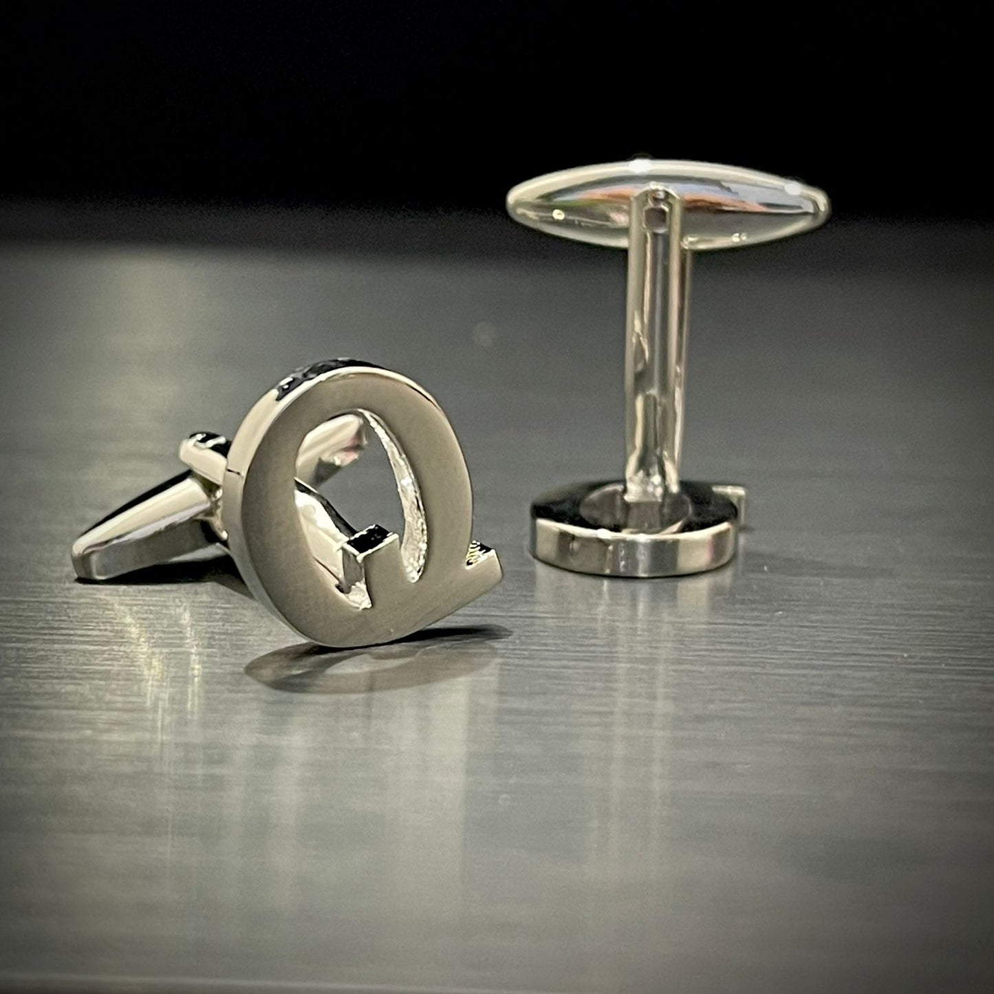 Q Letter Alphabet Silver Cufflink