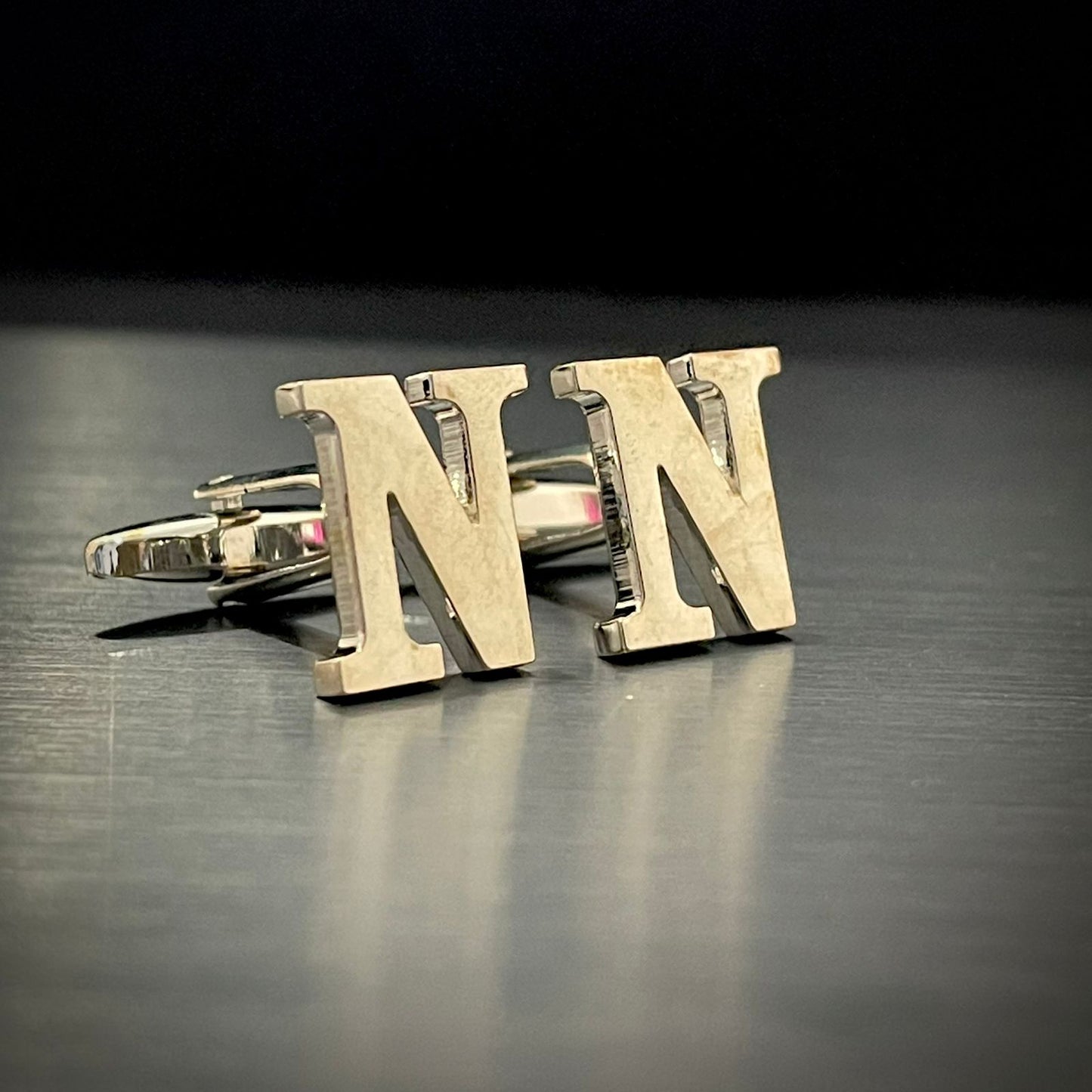 N Letter Alphabet Silver Cufflink