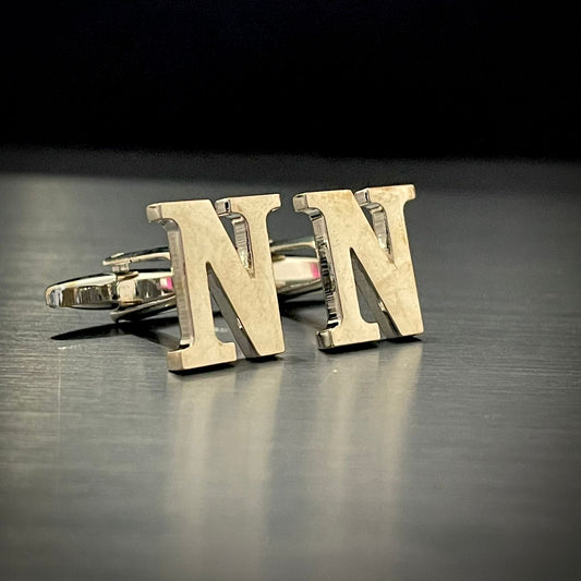 N Letter Alphabet Silver Cufflink