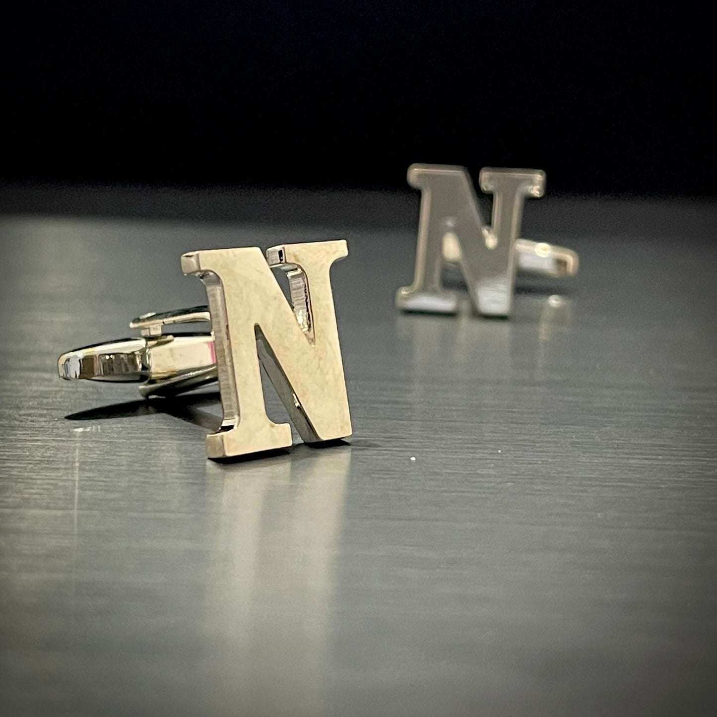 N Letter Alphabet Silver Cufflink