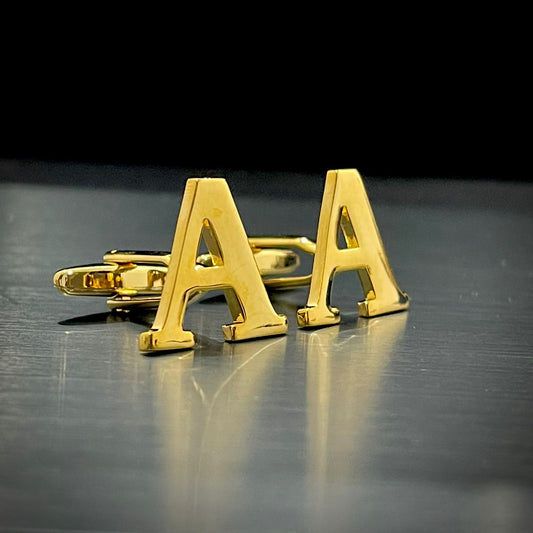 A Letter Alphabet Gold Cufflink