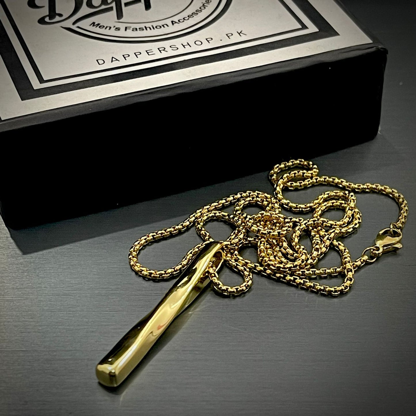 Golden Vertical Bar Pendant Necklace With Chain For Men Online In Pakistan