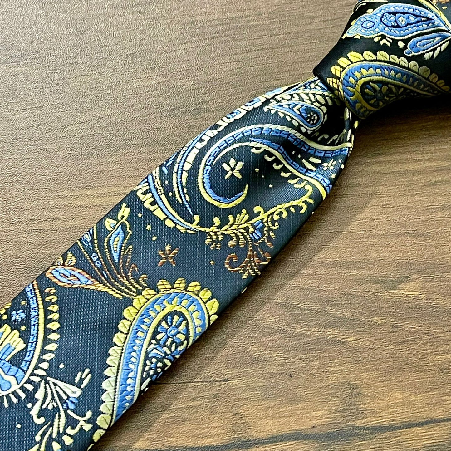 Blue & Golden Paisley Floral Slim Neck Tie