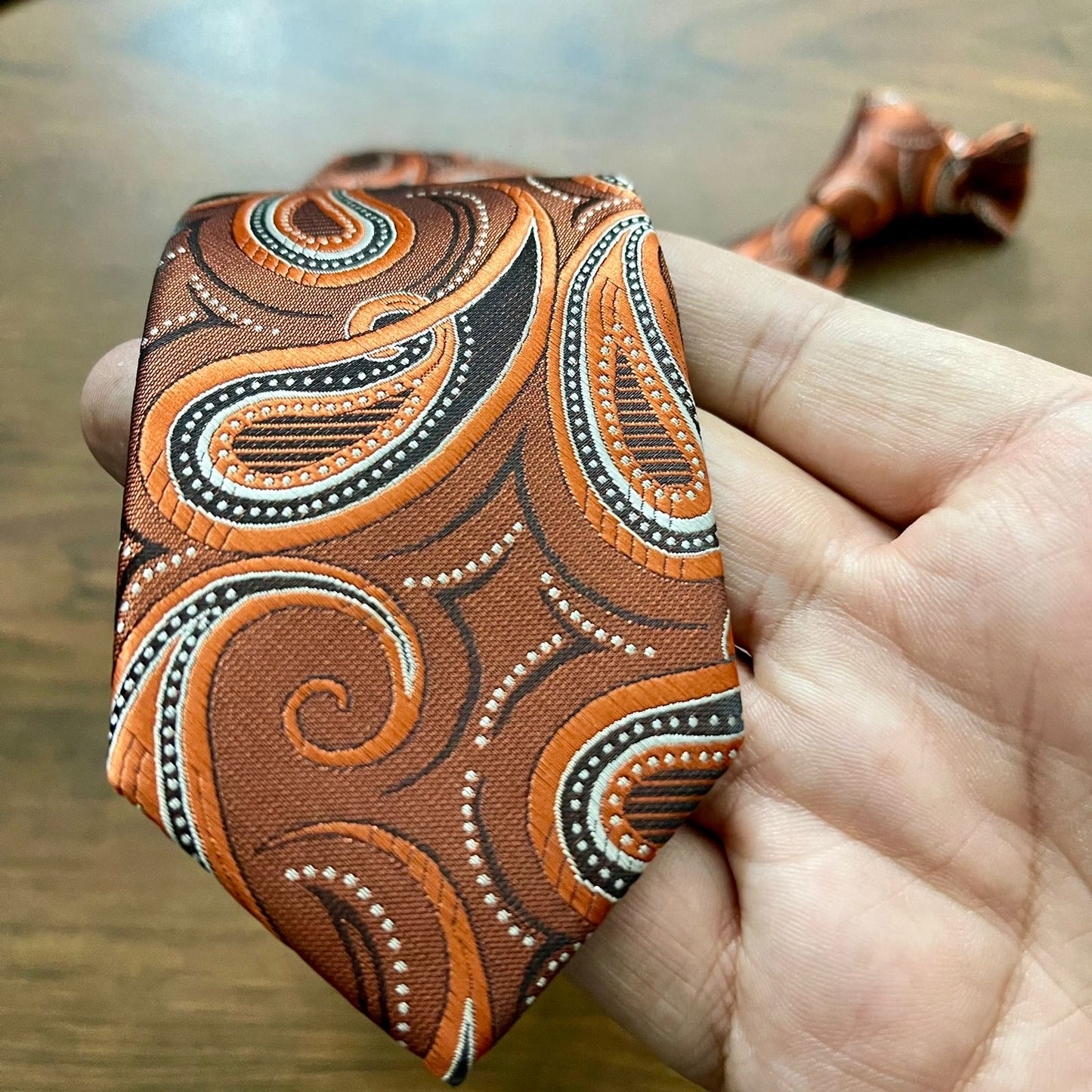 Rust Brown Paisley Floral Slim Neck Tie