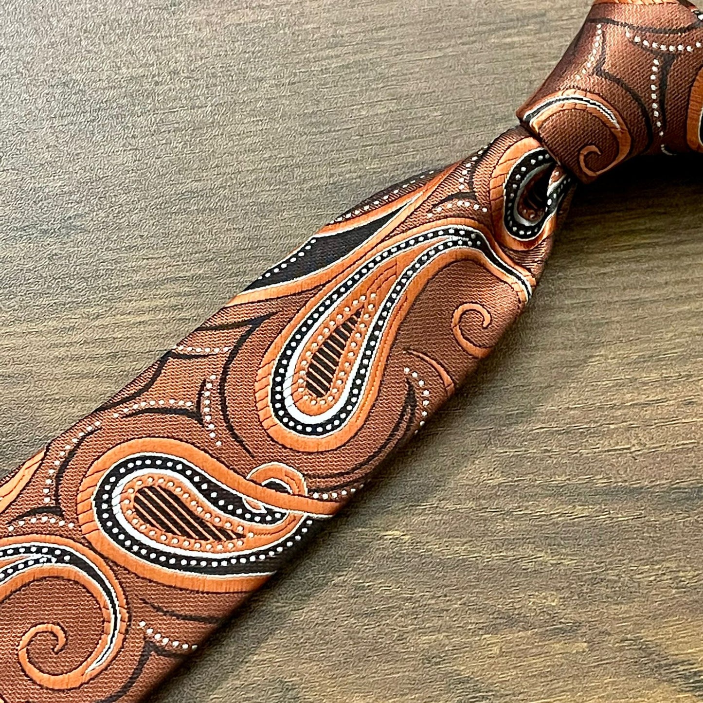 Rust Brown Paisley Floral Slim Neck Tie