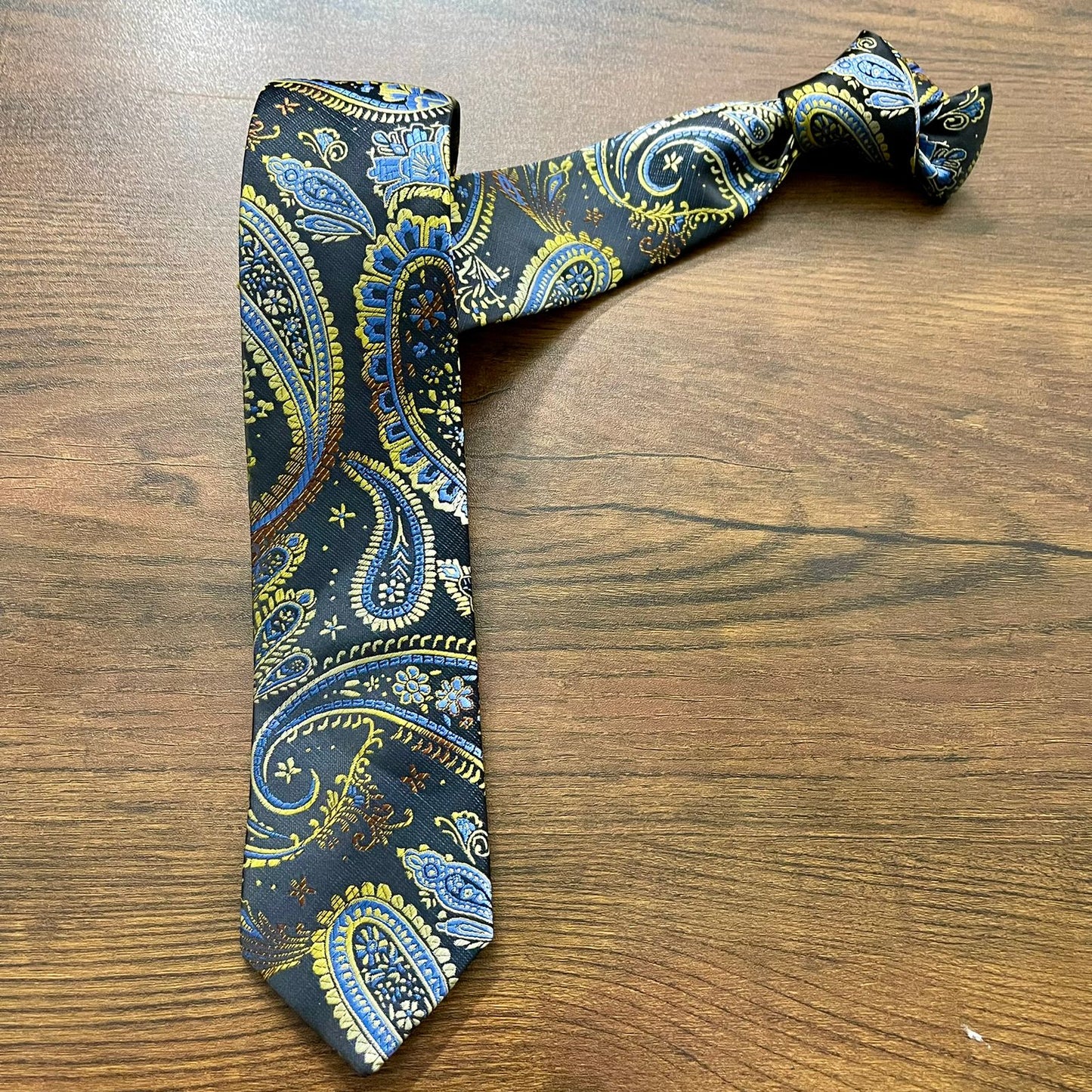 Blue & Golden Paisley Floral Slim Neck Tie