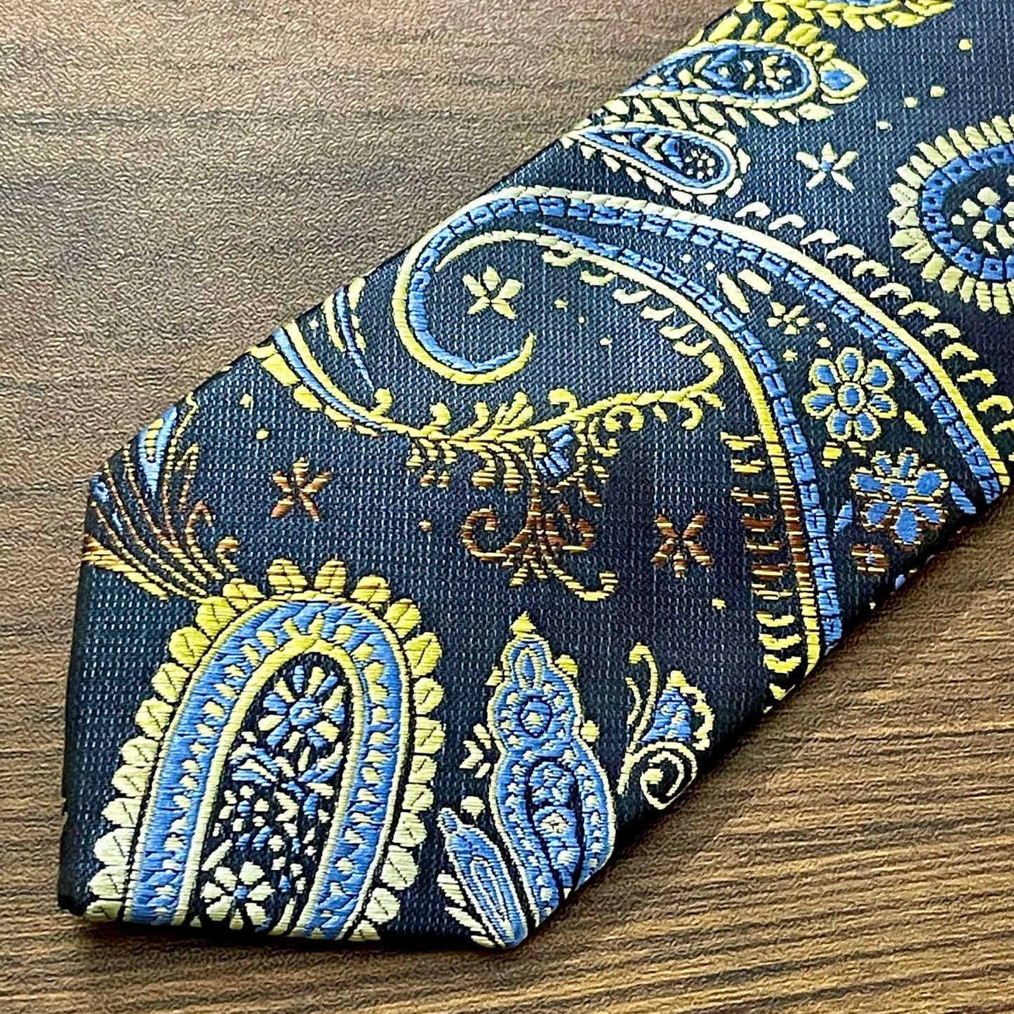 Blue & Golden Paisley Floral Slim Neck Tie
