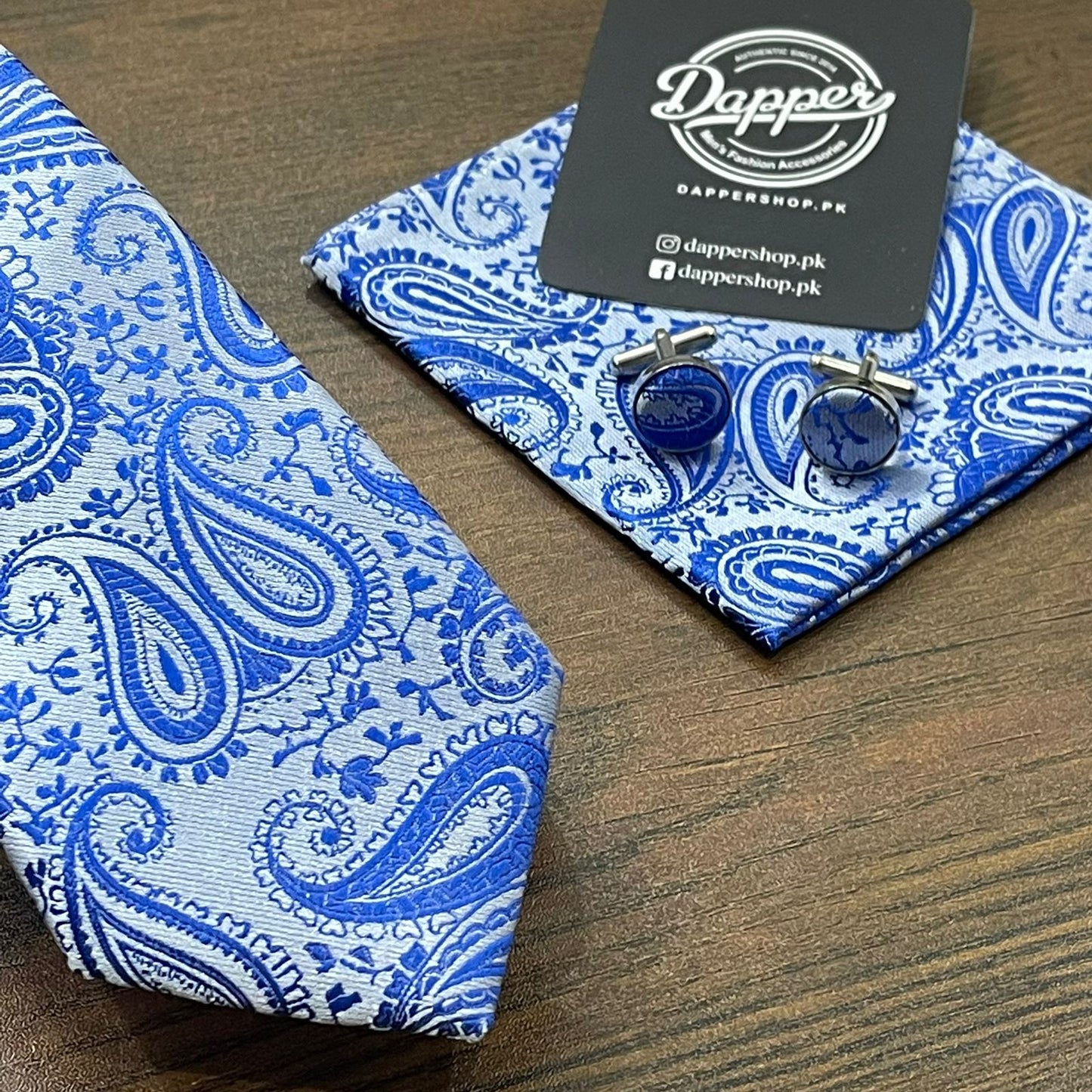Light Blue Paisley Formal Tie Set For Men