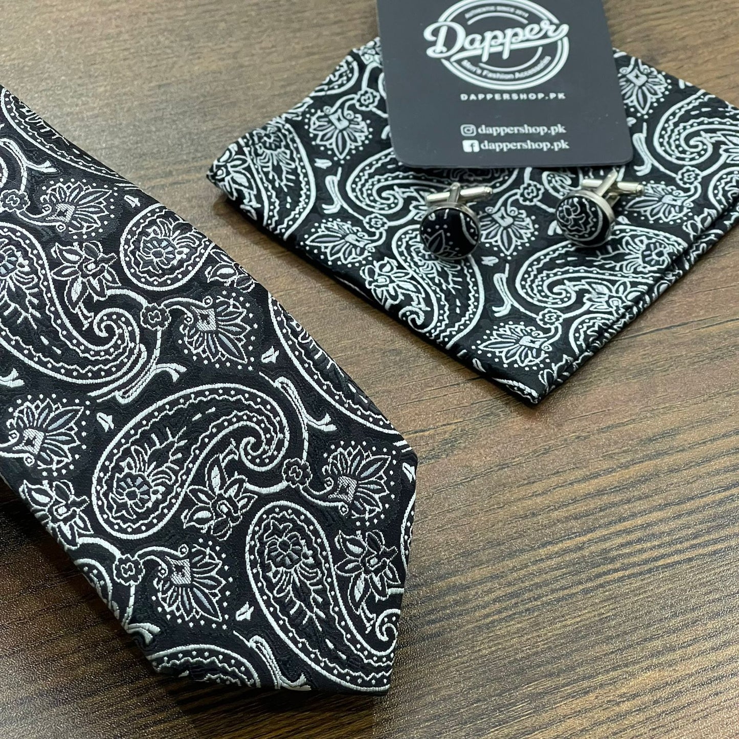 Black and White Formal Tie Set For Men