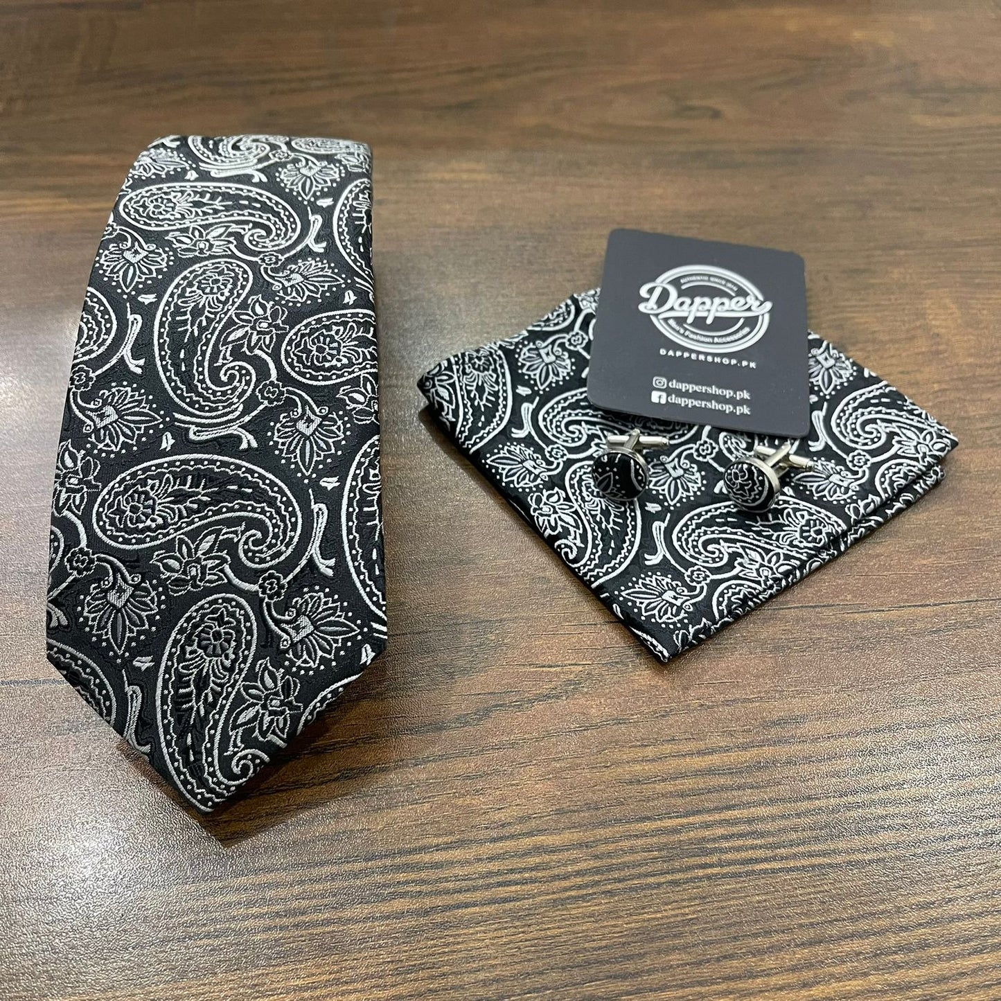 Black and White Formal Tie Set For Men