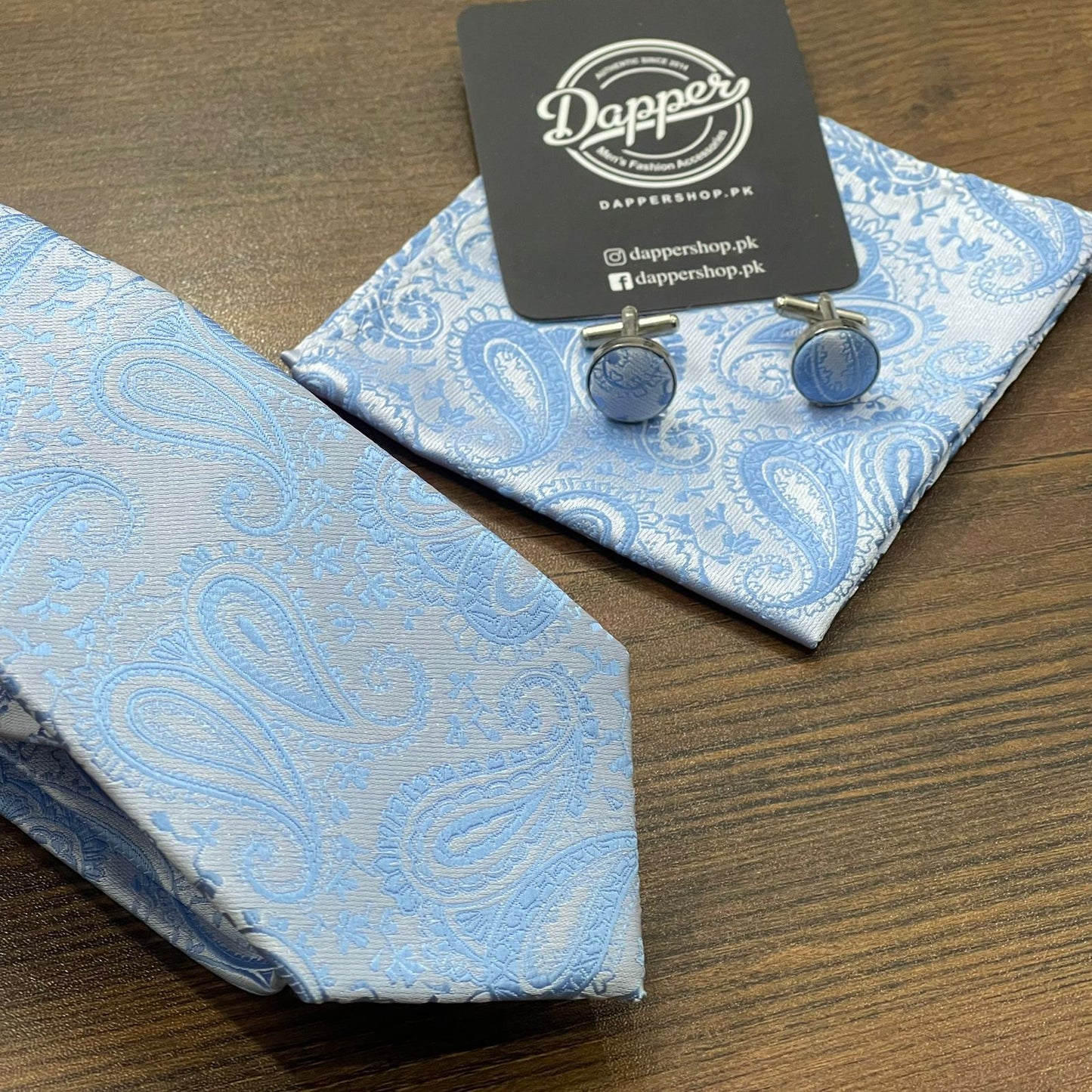 Sky Blue Paisley Tie Set For Men