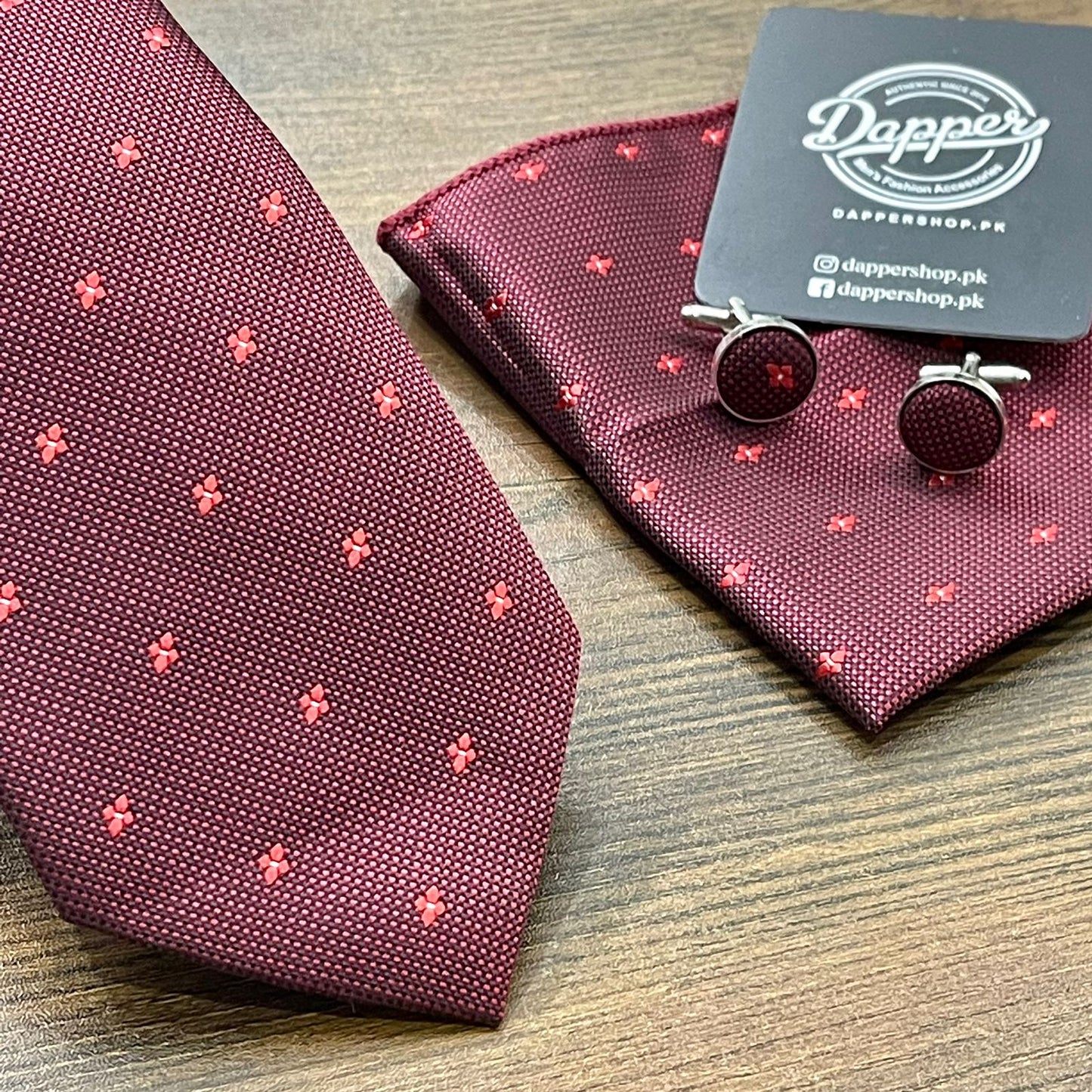 Maroon Star Jacquard Tie Set For Men