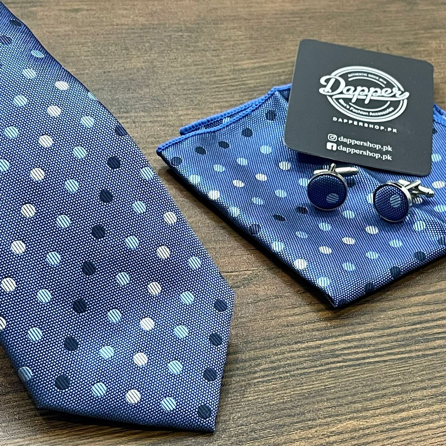 Blue Polka Dots Jacquard Tie Set For Men