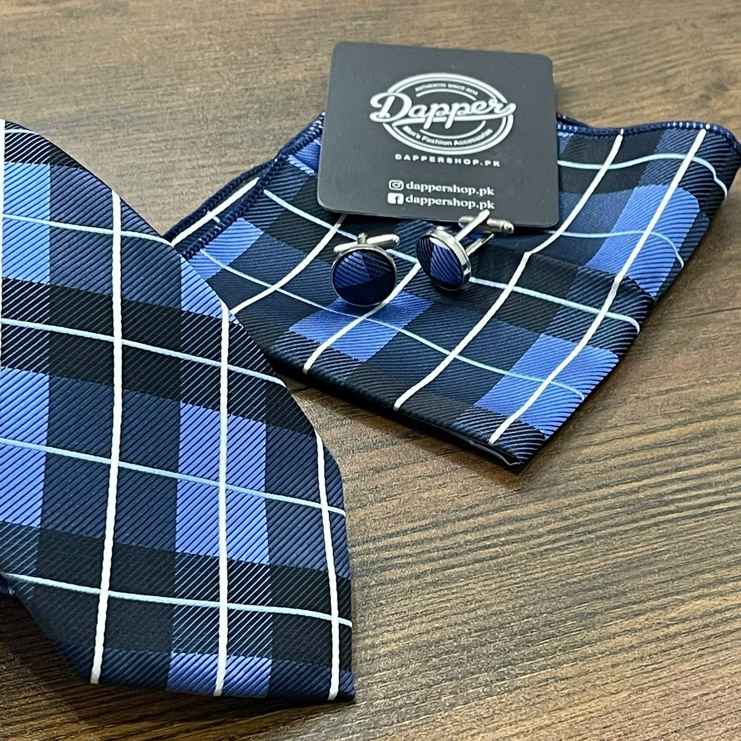 Blue Pattern Tie Set For Men