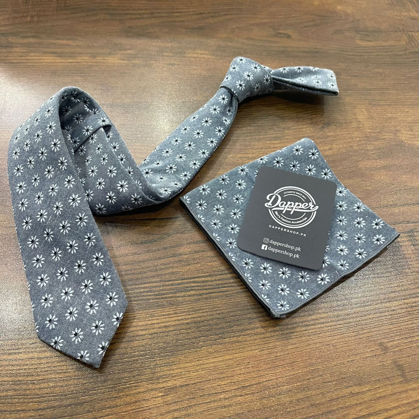 Grey Floral Cotton Printed Tie Set