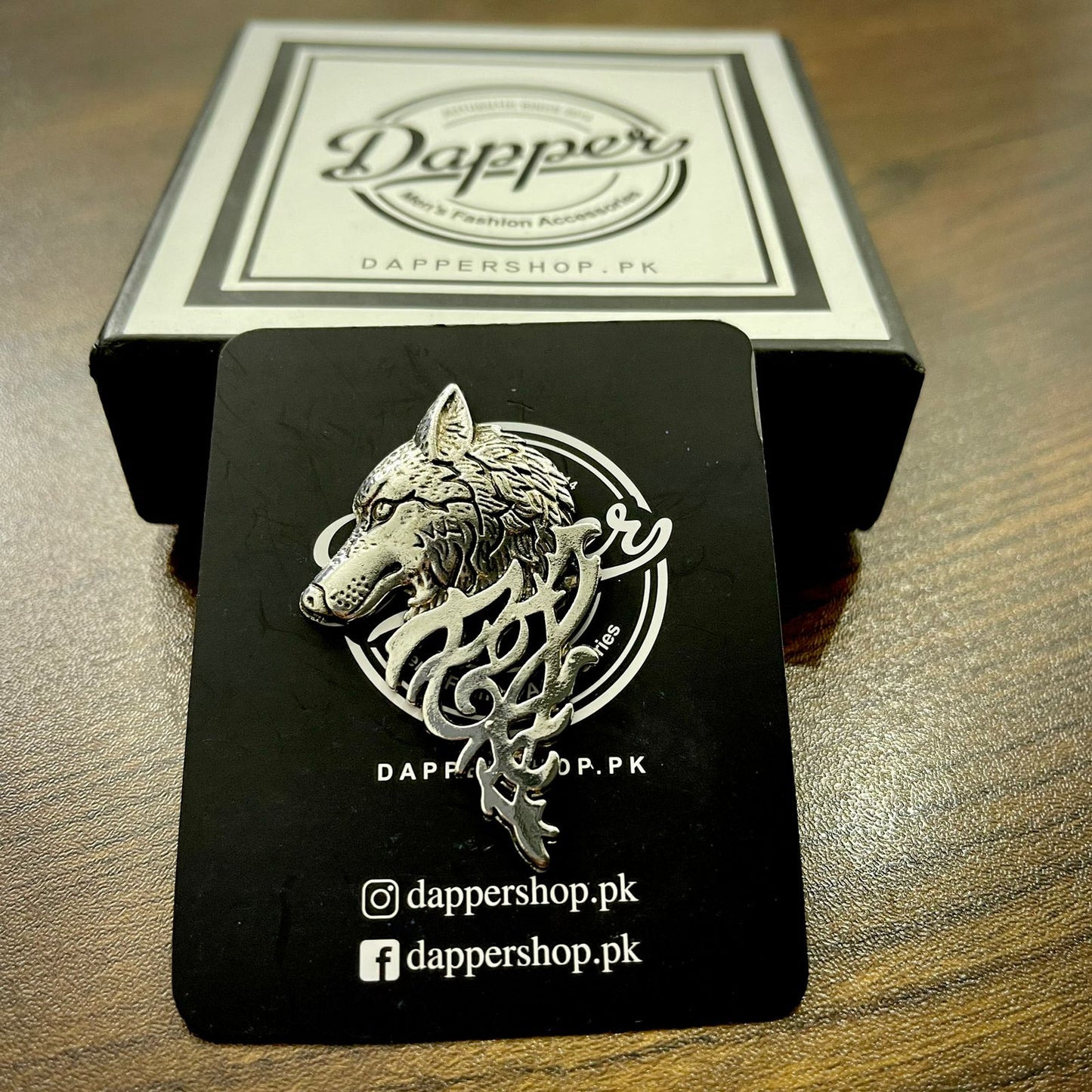 Silver wolf head brooch lapel pin for men online in Pakistan