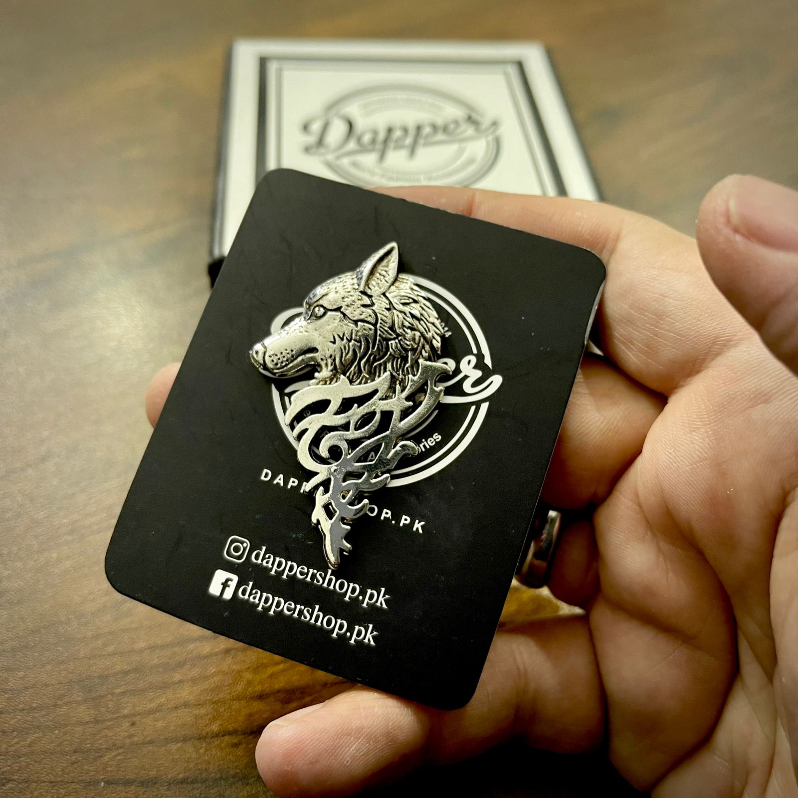 Silver wolf head brooch lapel pin for men online in Pakistan