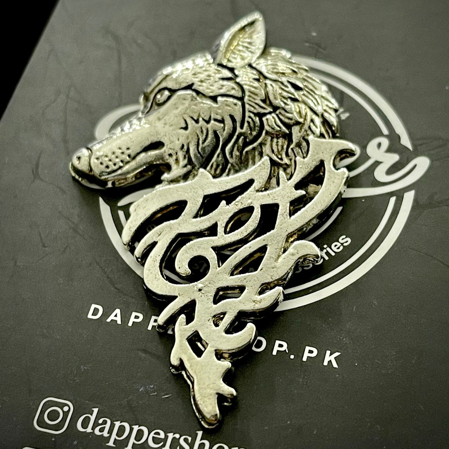 Silver wolf head brooch lapel pin for men online in Pakistan