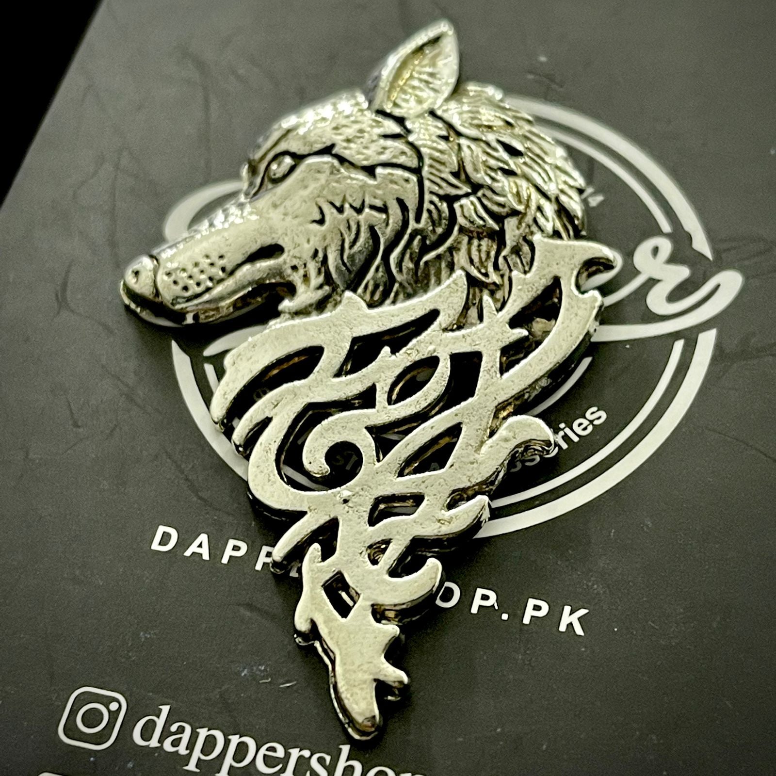 Silver wolf head brooch lapel pin for men online in Pakistan
