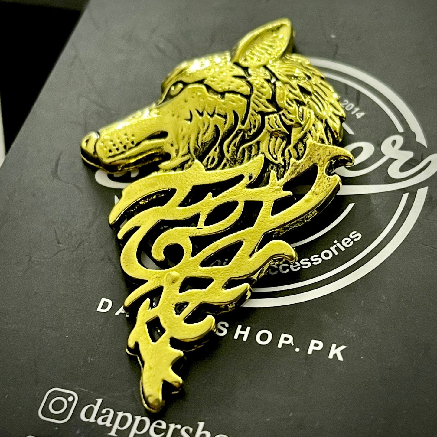 Golden Wolf head brooch lapel pin for men online in Pakistan