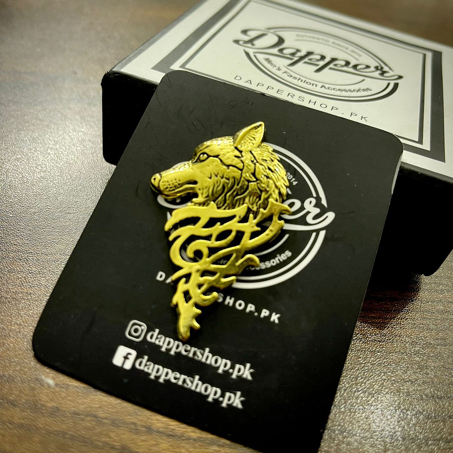 Golden Wolf head brooch lapel pin for men online in Pakistan