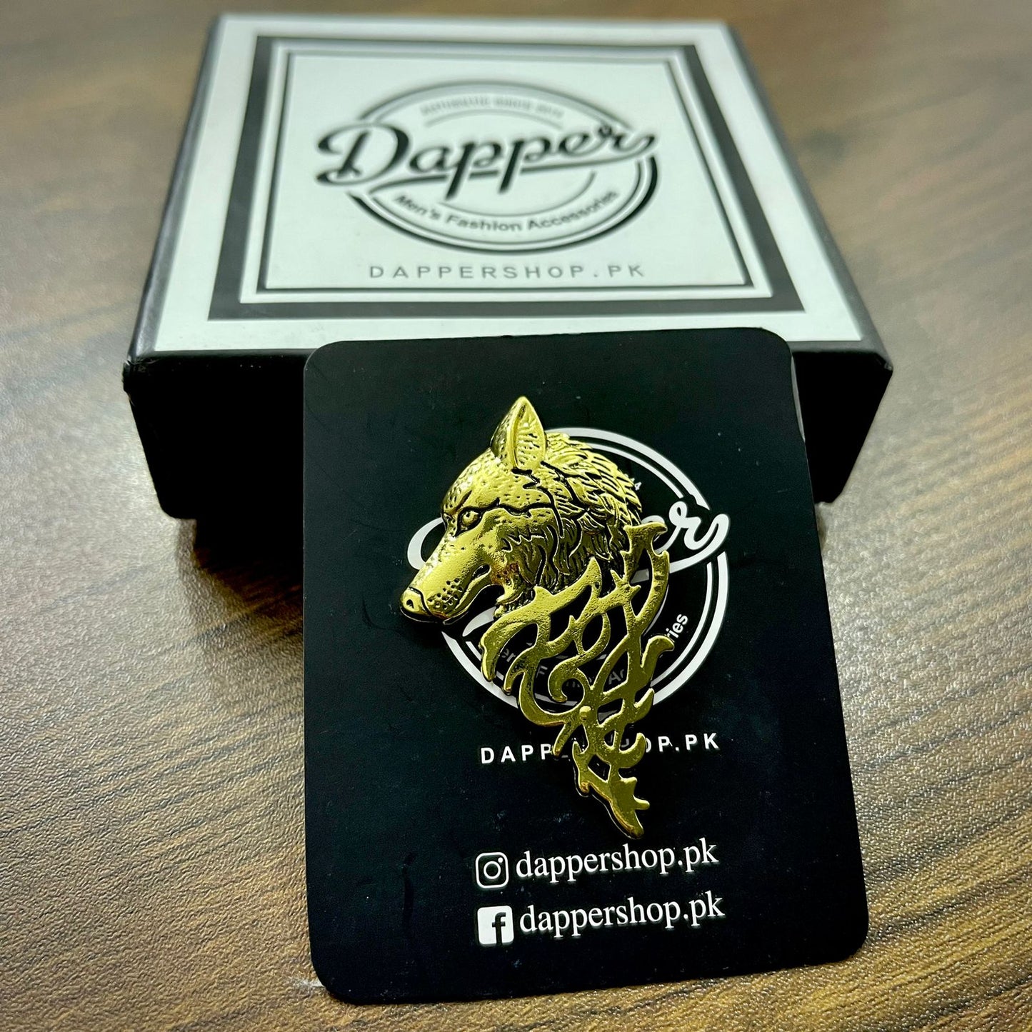 Golden Wolf head brooch lapel pin for men online in Pakistan