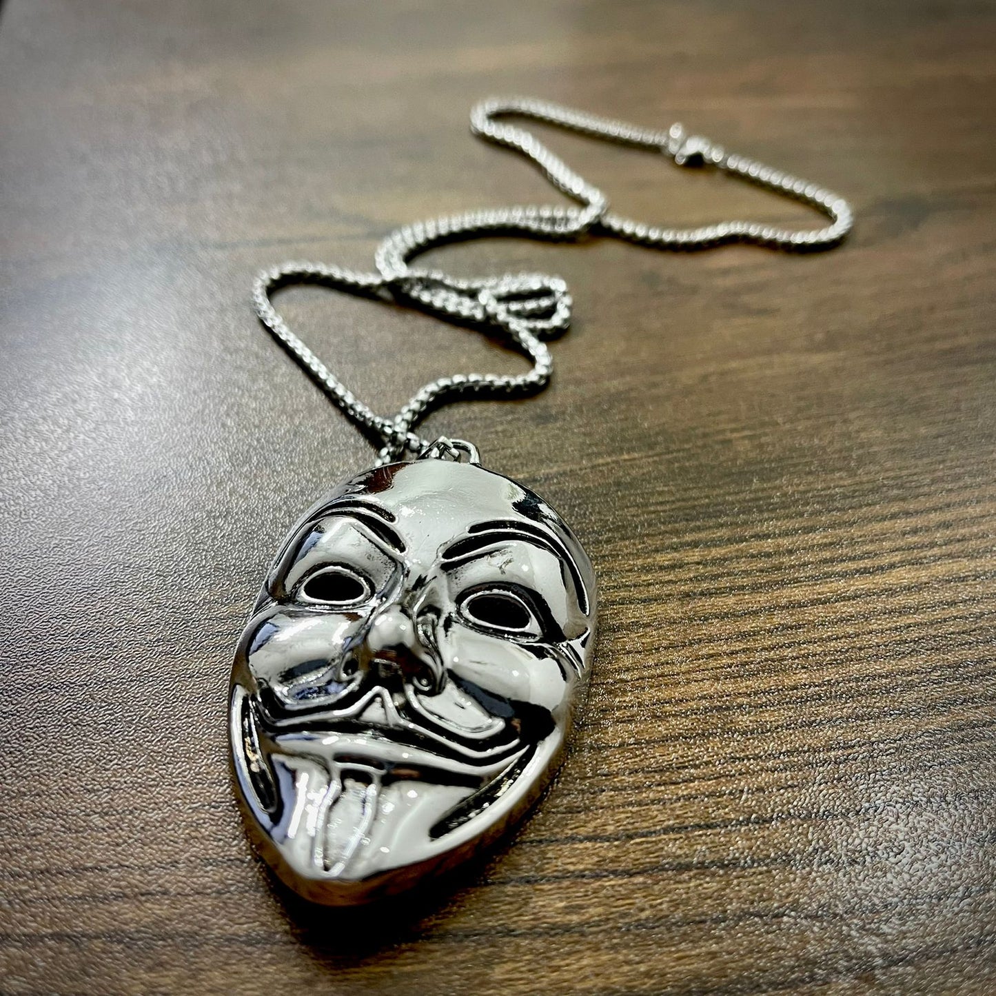 Silver Vendatta Mask Clown Pendant Necklace