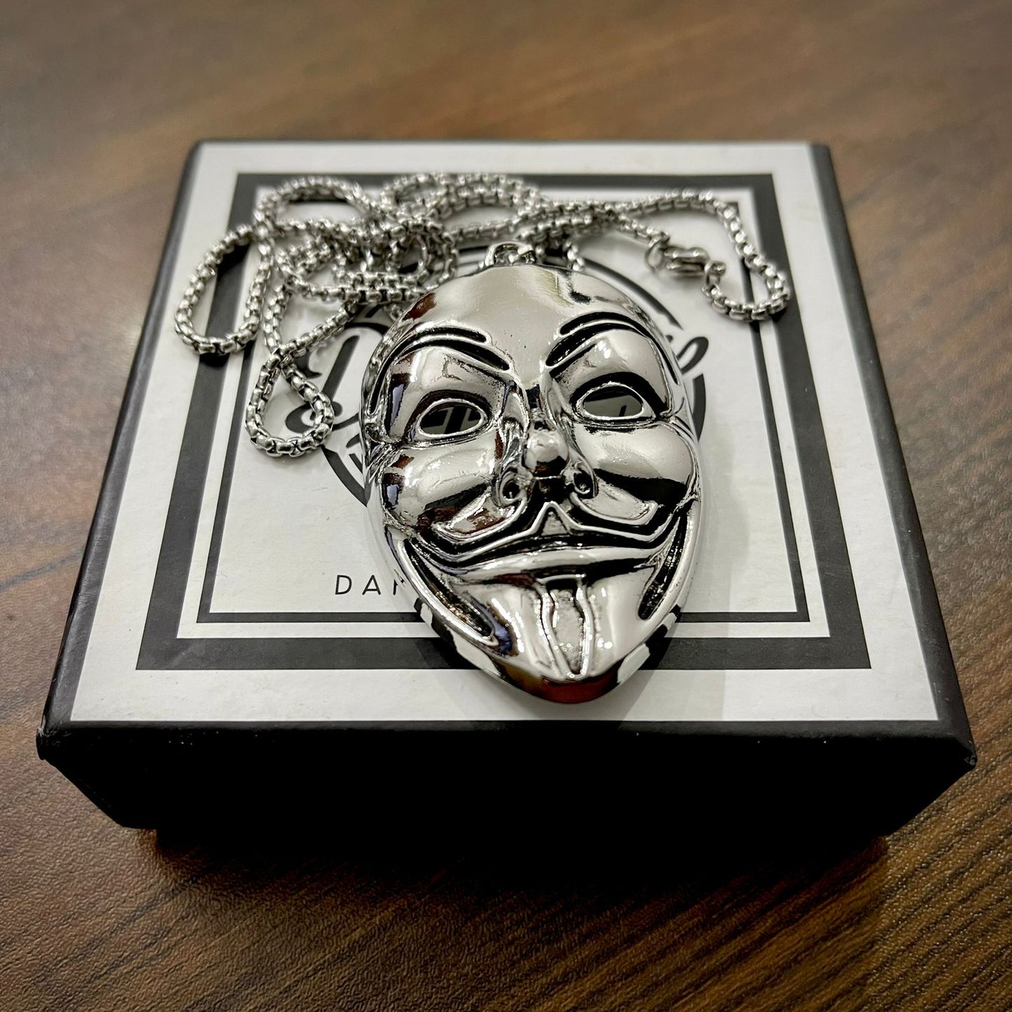 Silver Vendatta Mask Clown Pendant Necklace
