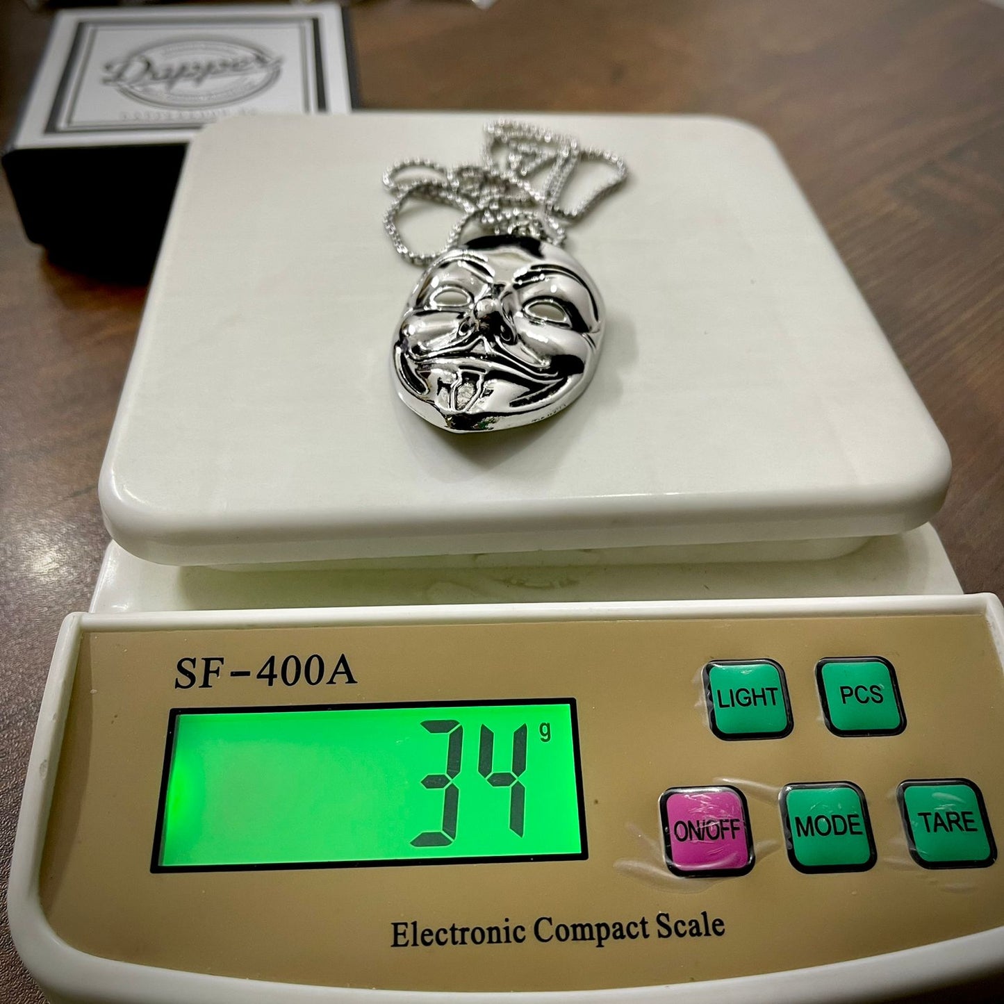 Silver Vendatta Mask Clown Pendant Necklace