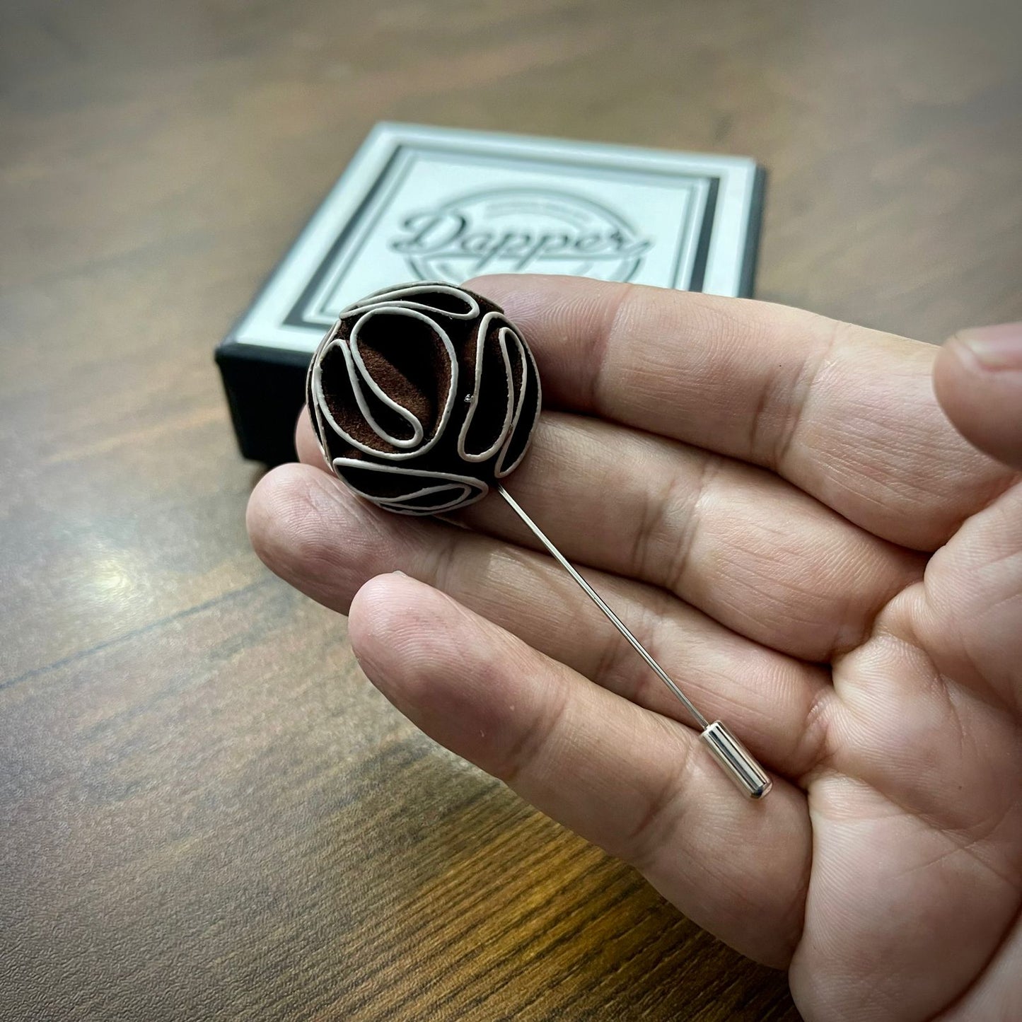 Coffee Brown Flower Lapel Pin