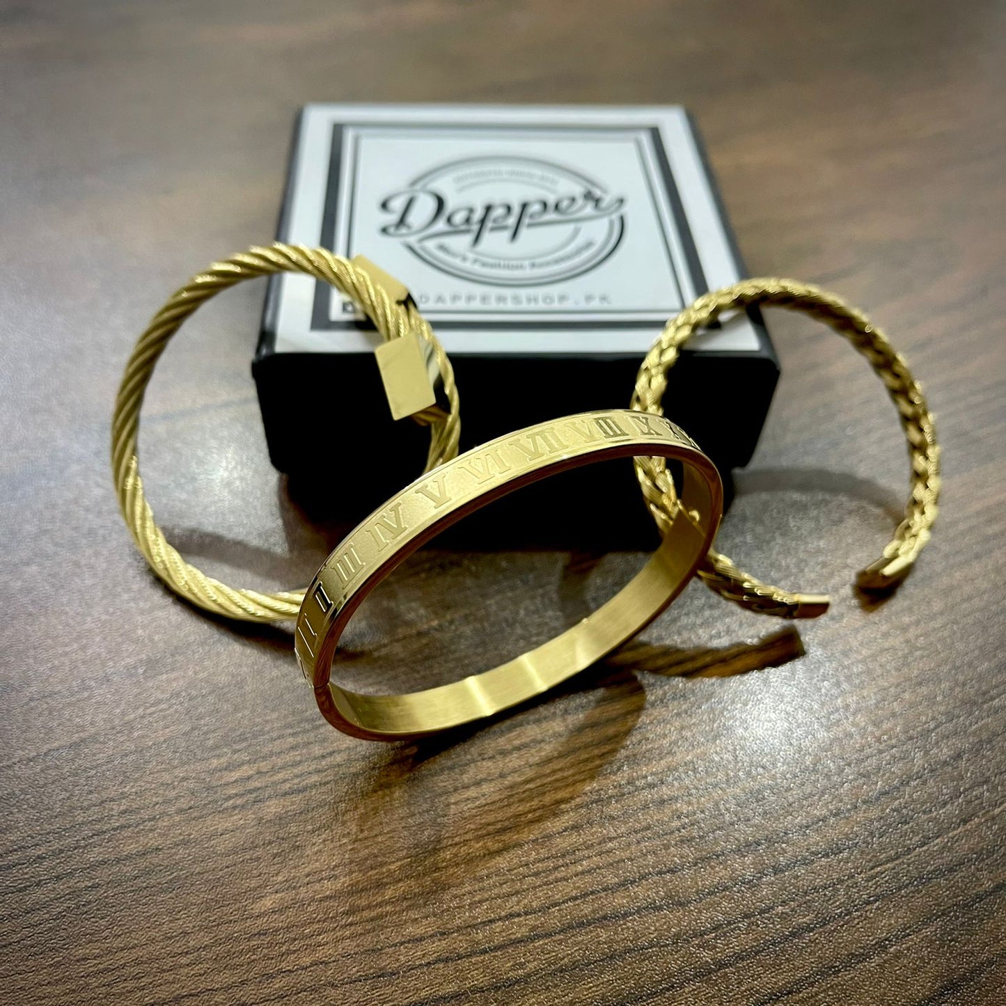 3pcs/set Golden Luxury Men Bracelet Roman Number Bangle Stainless Steel Wristband Opening Cuff Bracelet For Men Online In Pakistan