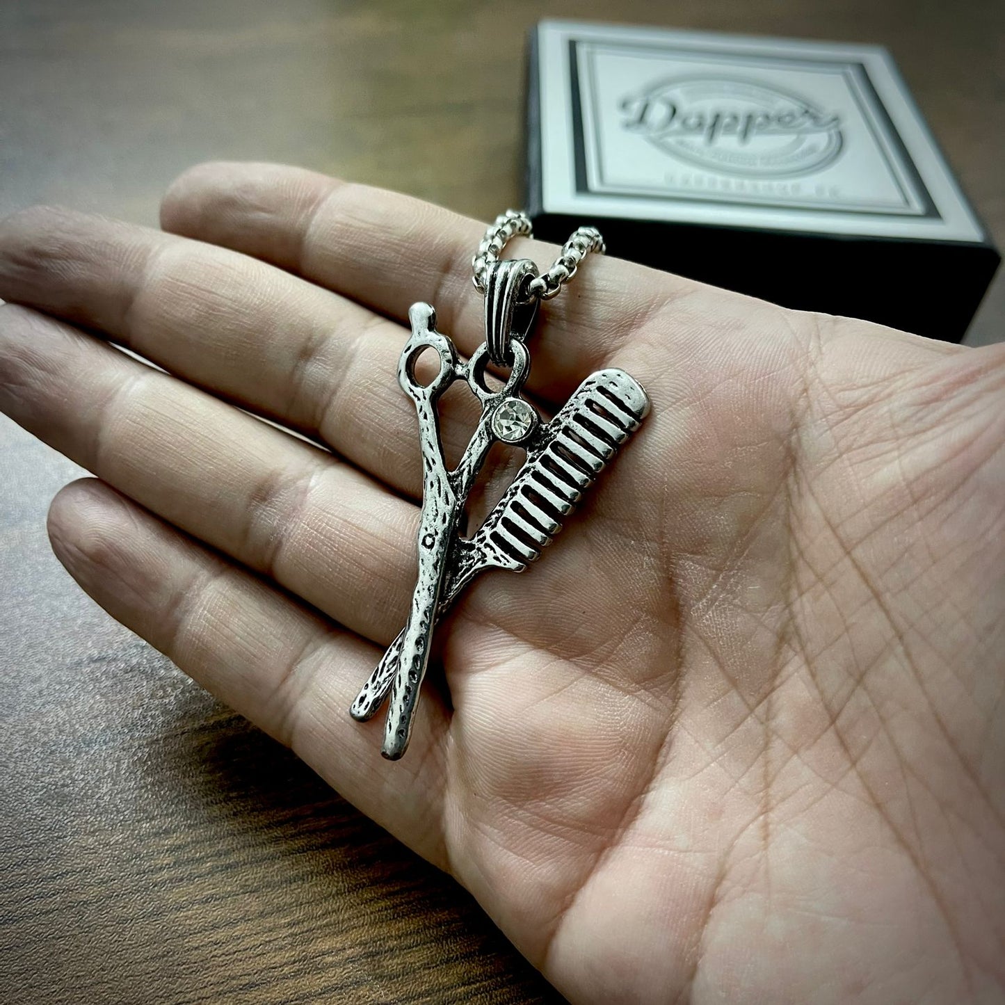 Antique Silver Scissor Comb Pendant Necklace