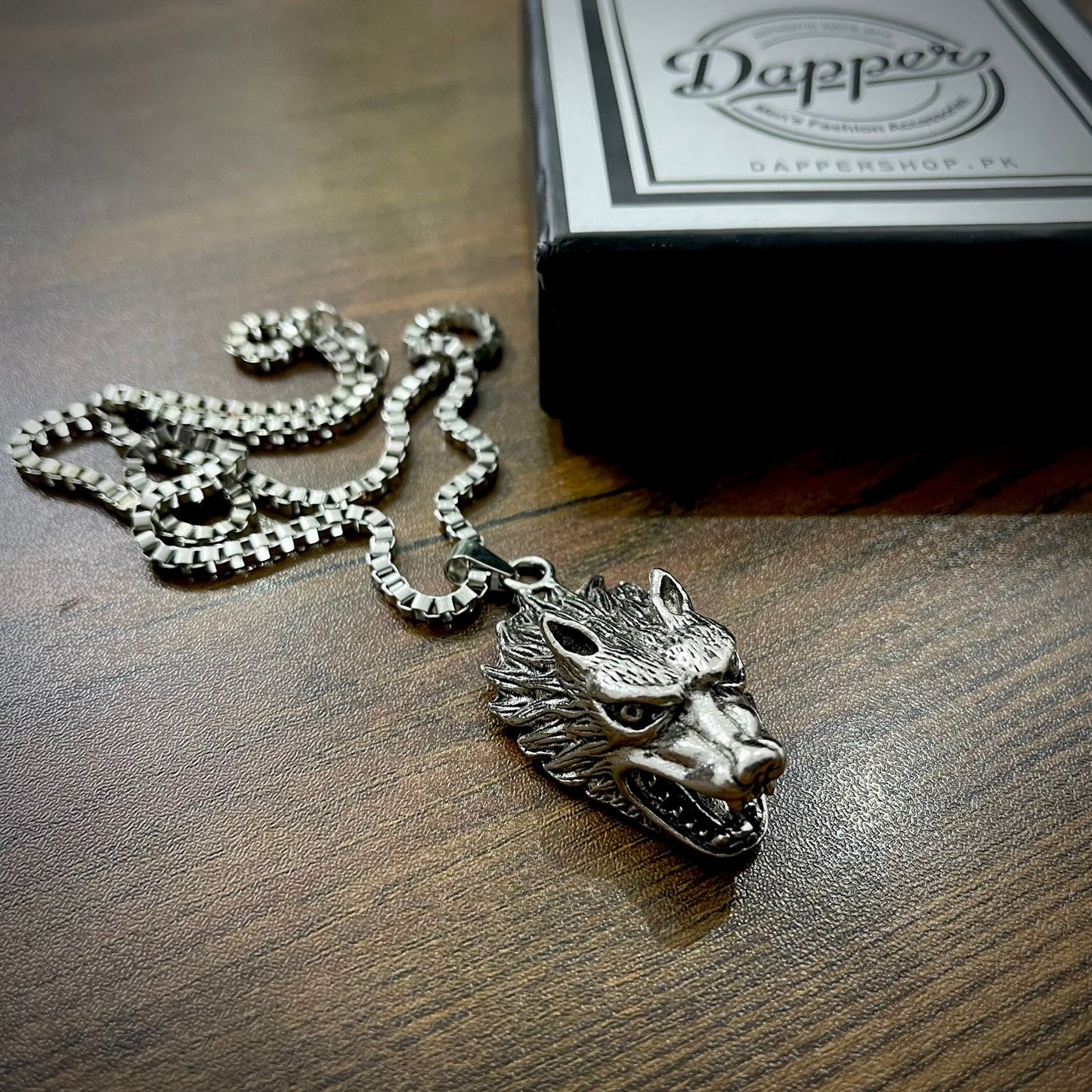 Antique Silver Wolfhead Pendant Necklace