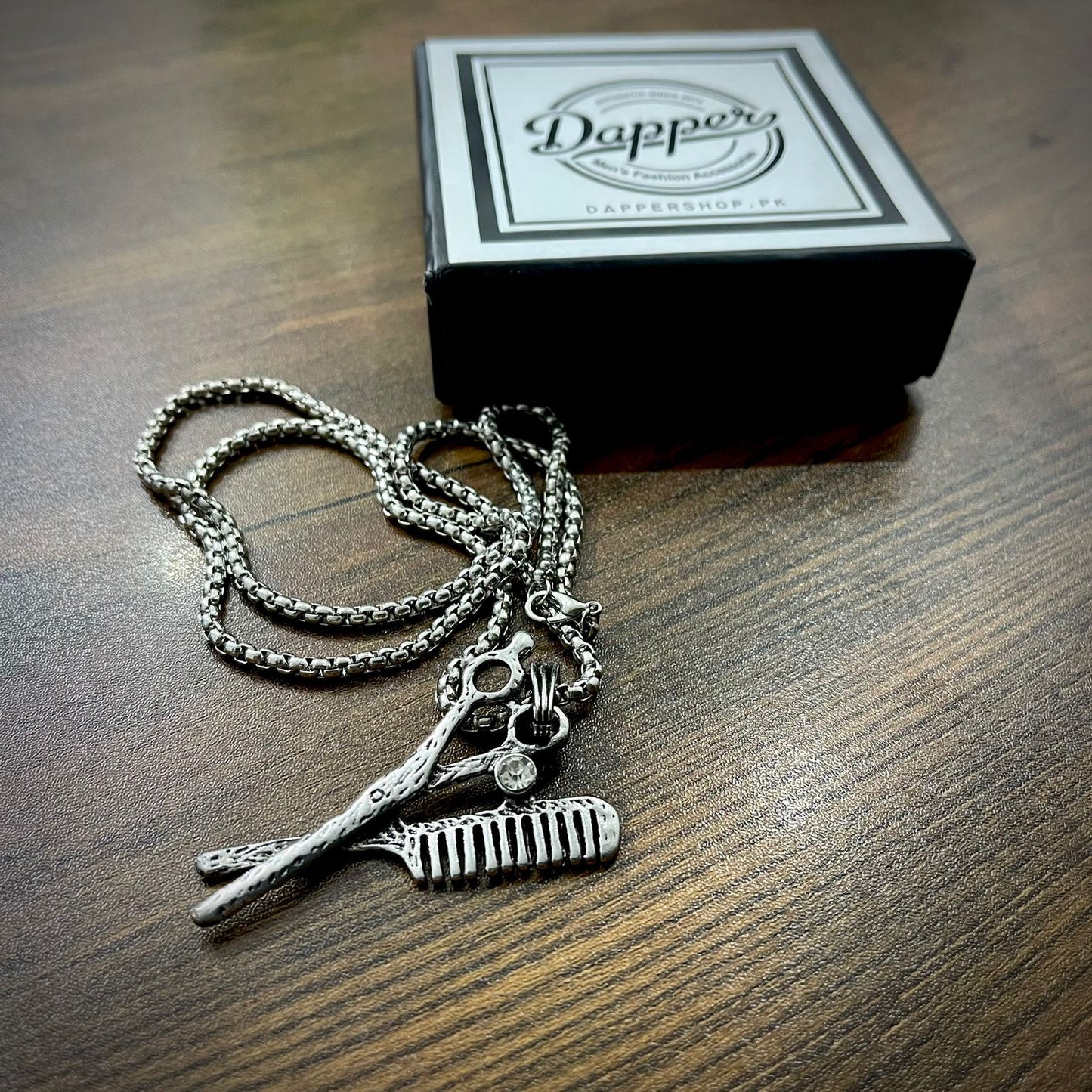 Antique Silver Scissor Comb Pendant Necklace
