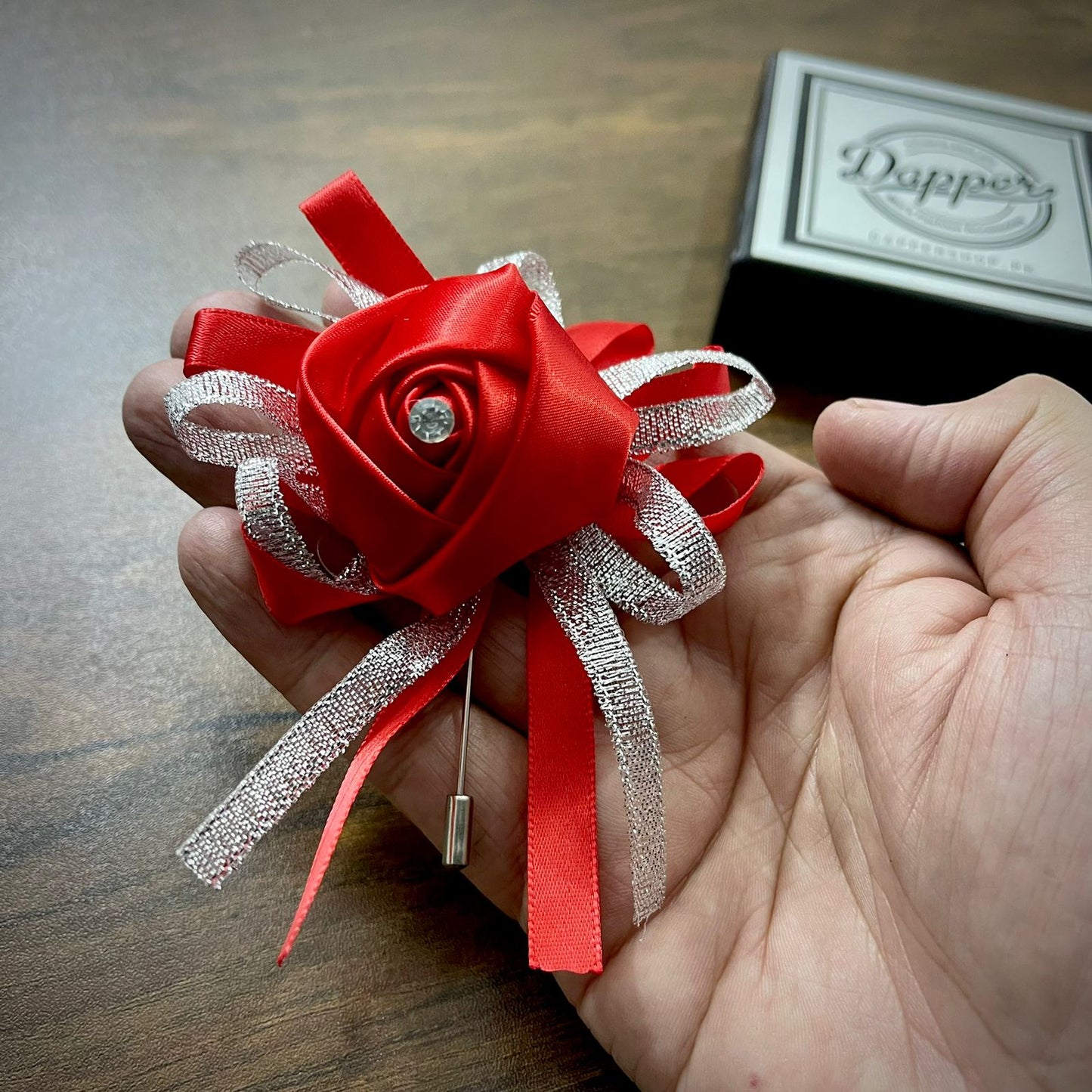 Red Flower Wedding Corsage Lapel Pin For Men