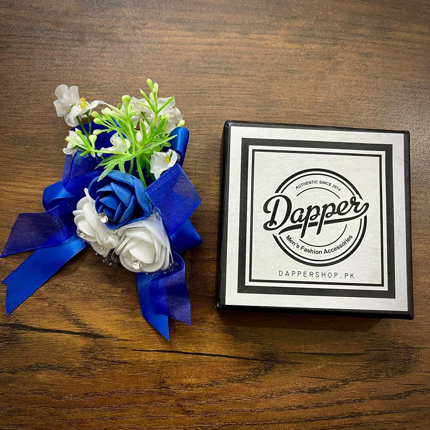 Blue and White Wedding Corsage For Men