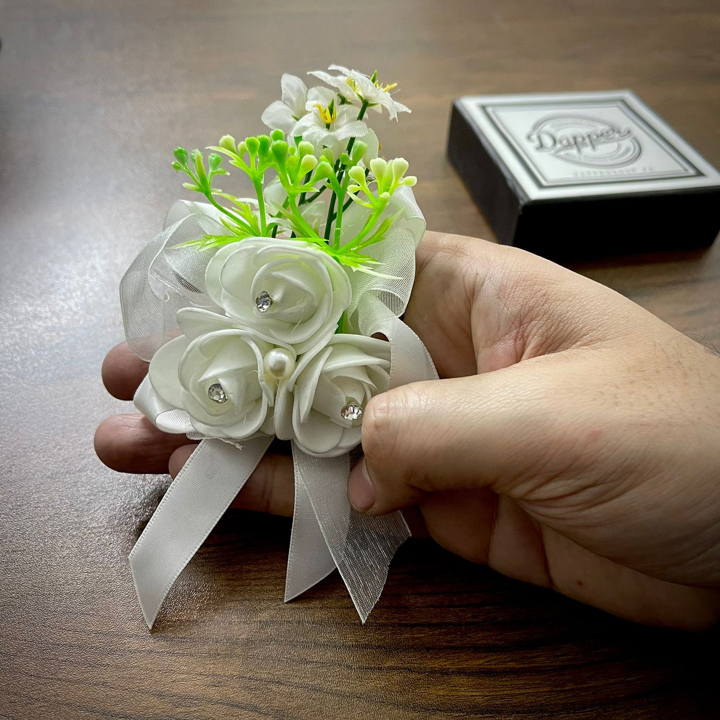 White Flower Wedding Corsage For Men