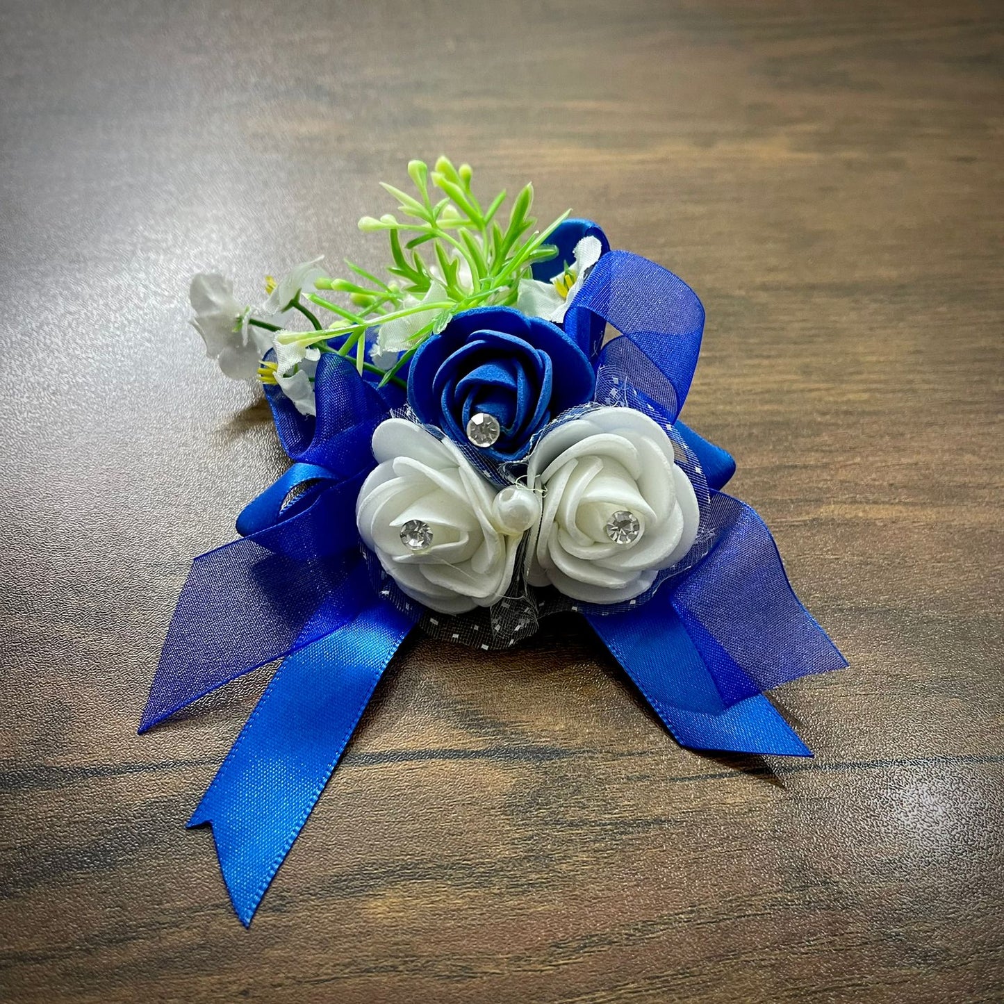 Blue and White Wedding Corsage For Men