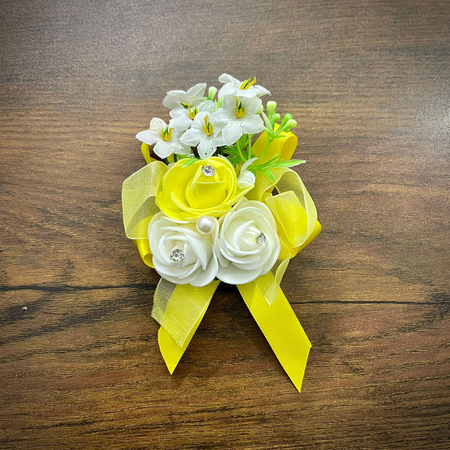 Yellow and White Flower Wedding Corsage For Men