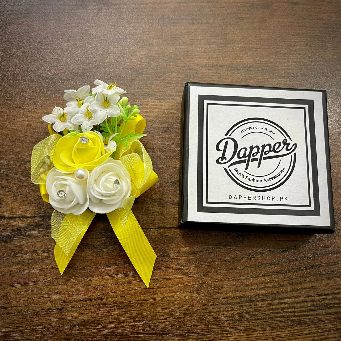 Yellow and White Flower Wedding Corsage For Men