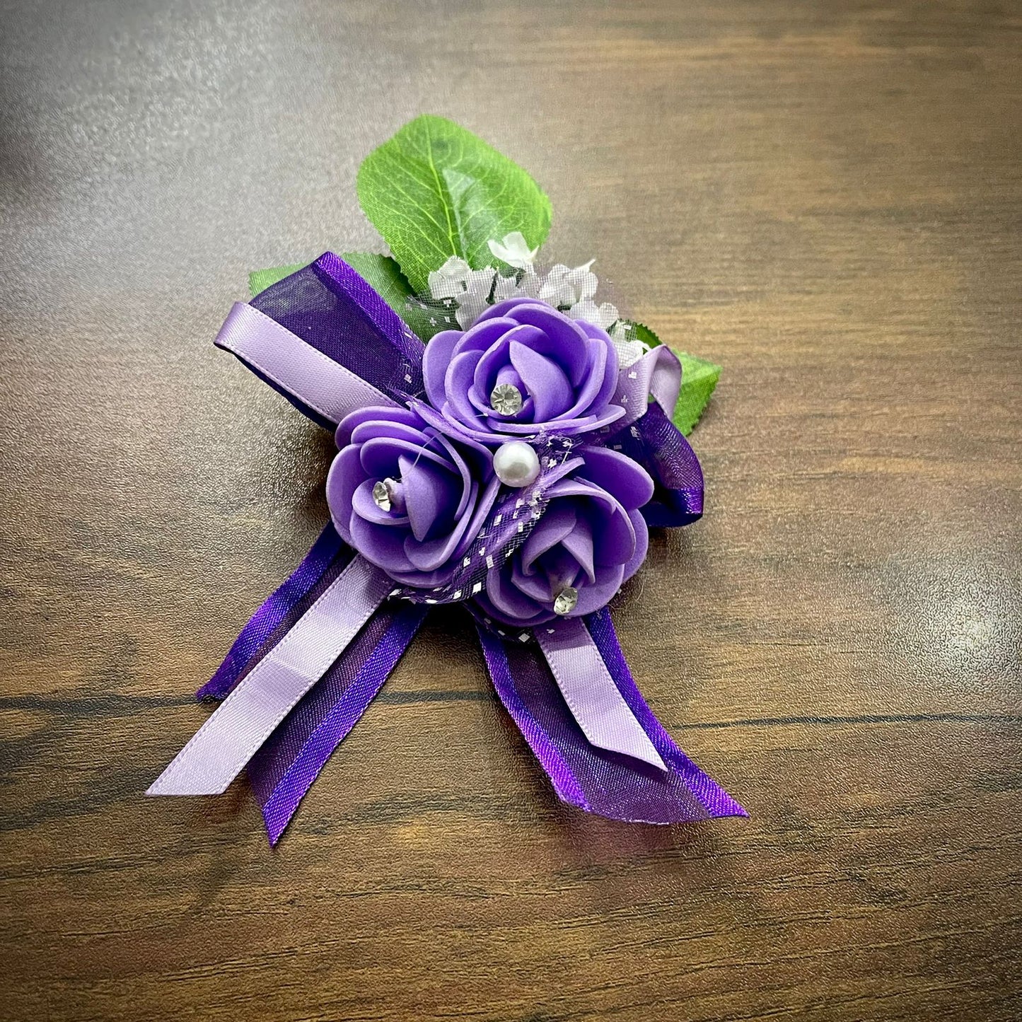 Purple Flower Leaf Wedding Corsage For Men