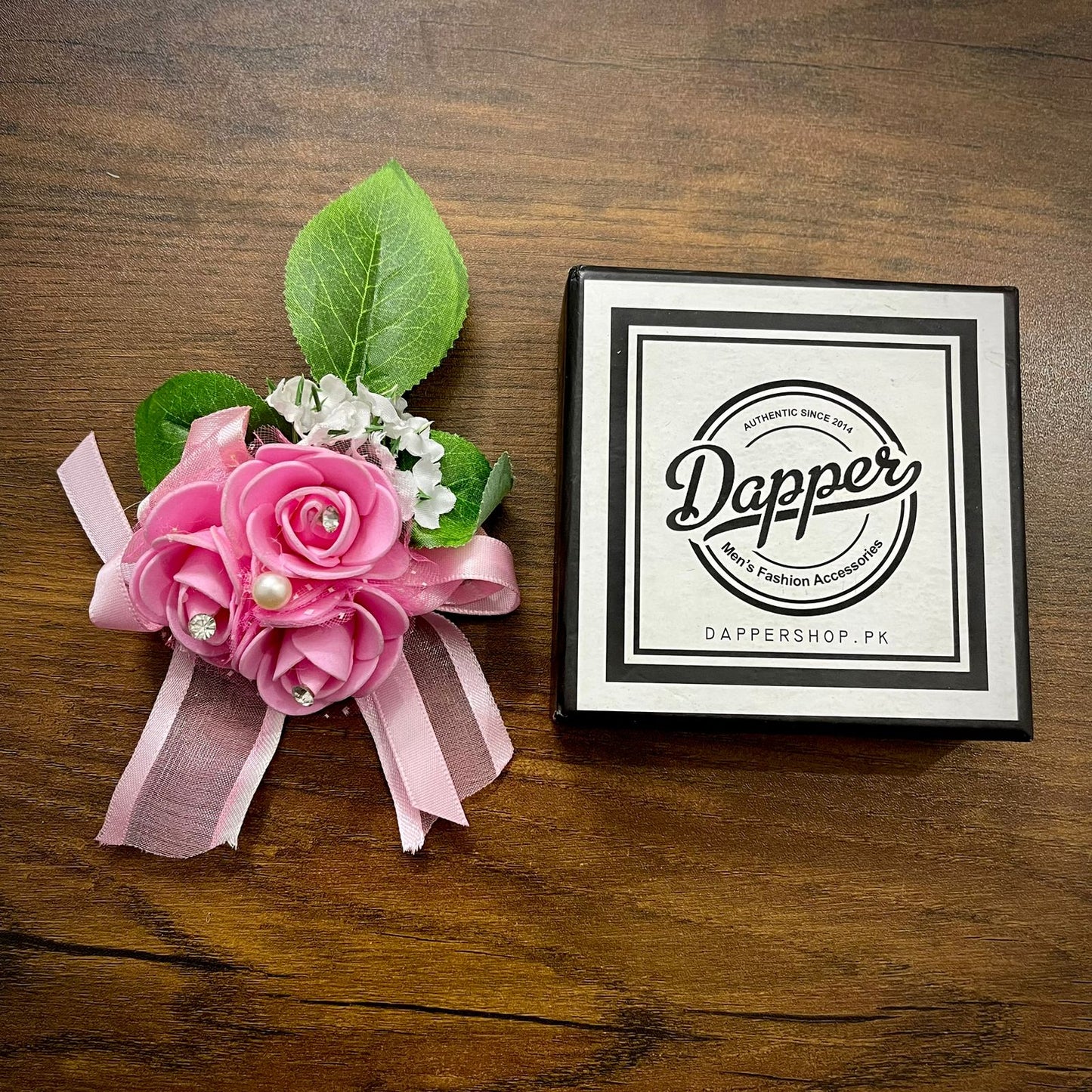 Pink Flower Leaf Wedding Corsage For Men