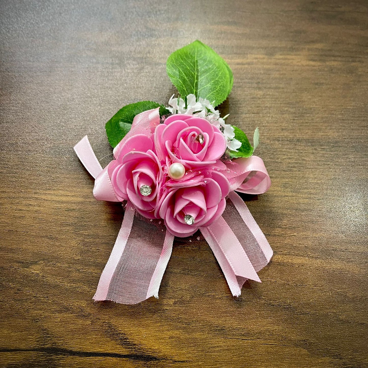 Pink Flower Leaf Wedding Corsage For Men