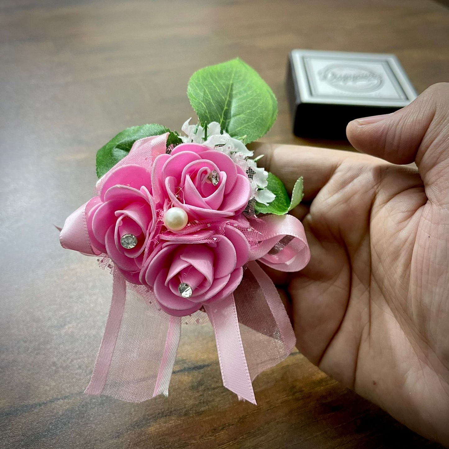 Pink Flower Leaf Wedding Corsage For Men